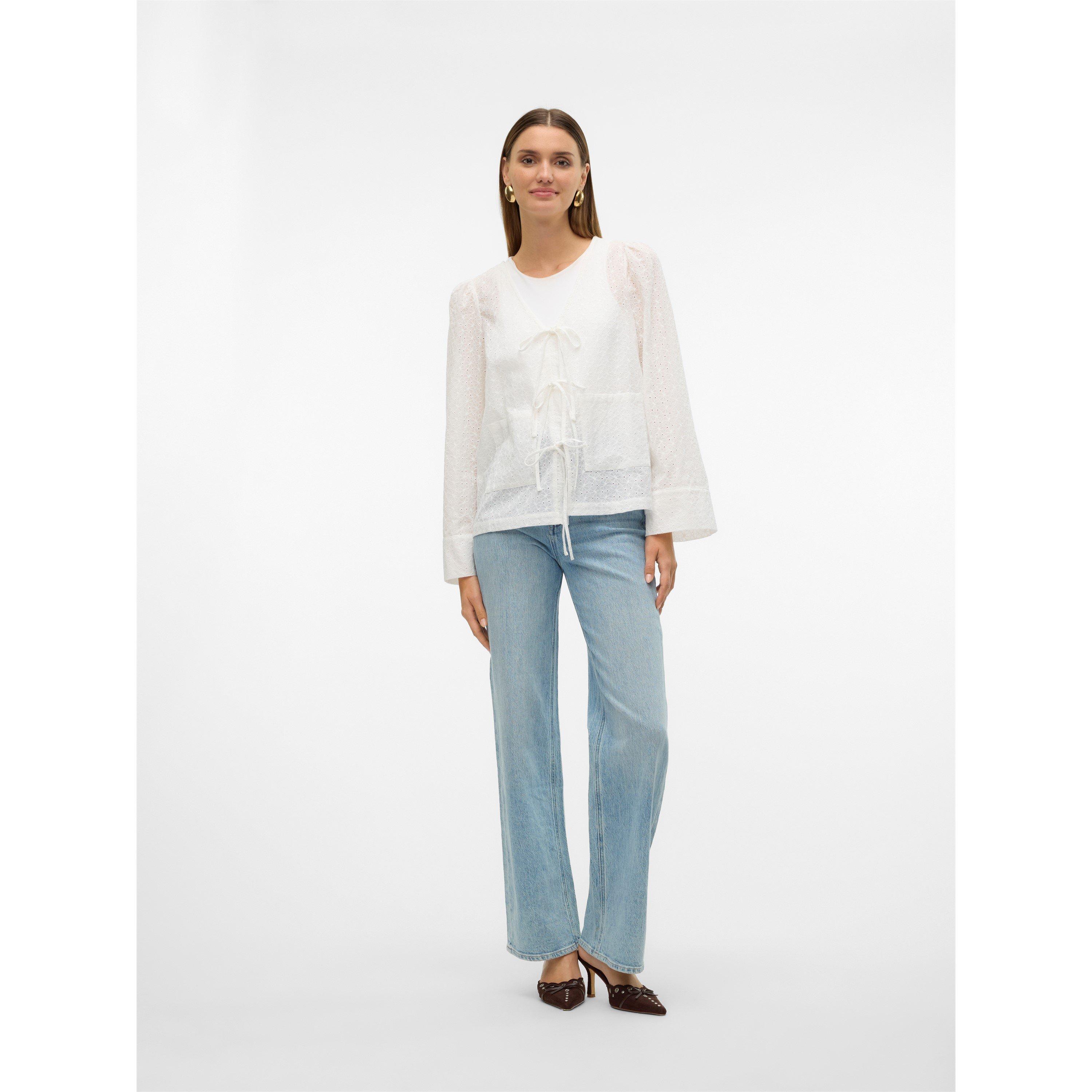 Strahlendes Weiß - Vero Moda - Palma Tie Long-Sleeve Blouse - 4