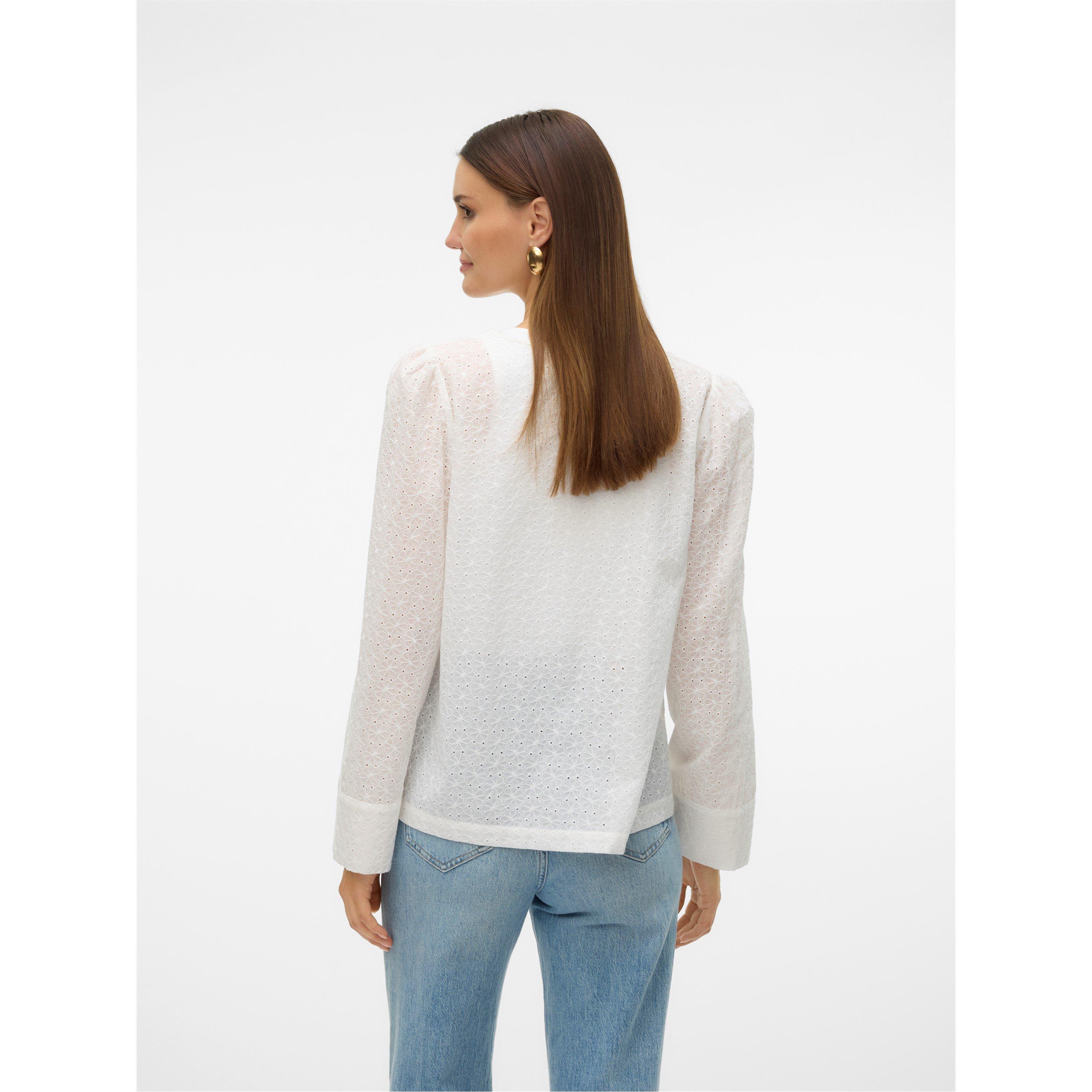 Strahlendes Weiß - Vero Moda - Palma Tie Long-Sleeve Blouse - 5