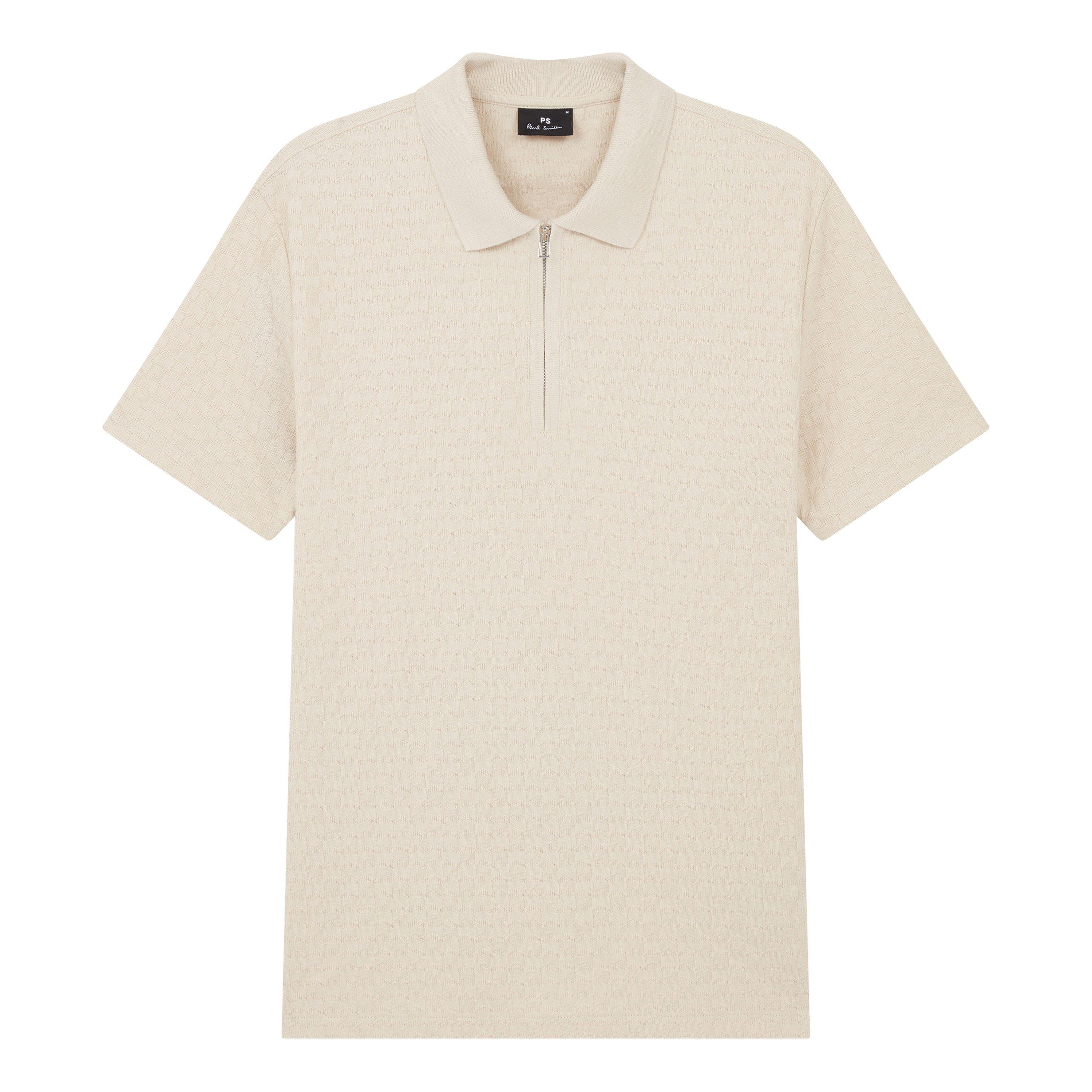 White 02 - PS Paul Smith - Men's Zipped Waffle Short Sleeve Polo Shirt - 1