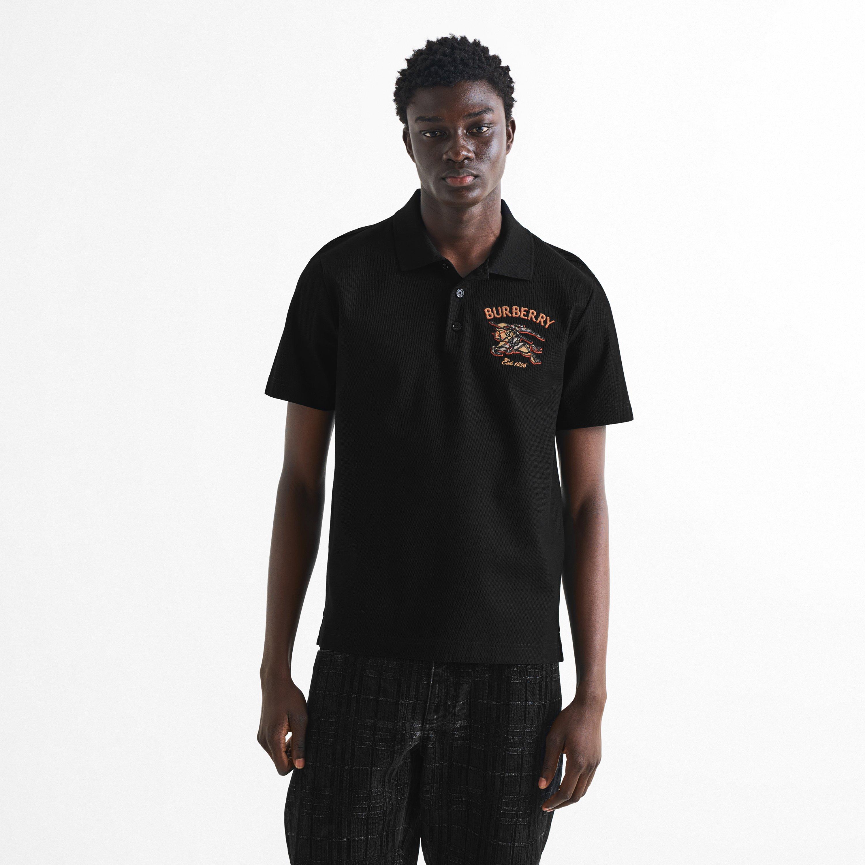 Black - Burberry - Men's Evan EKD Cotton Short-Sleeve Polo - 3