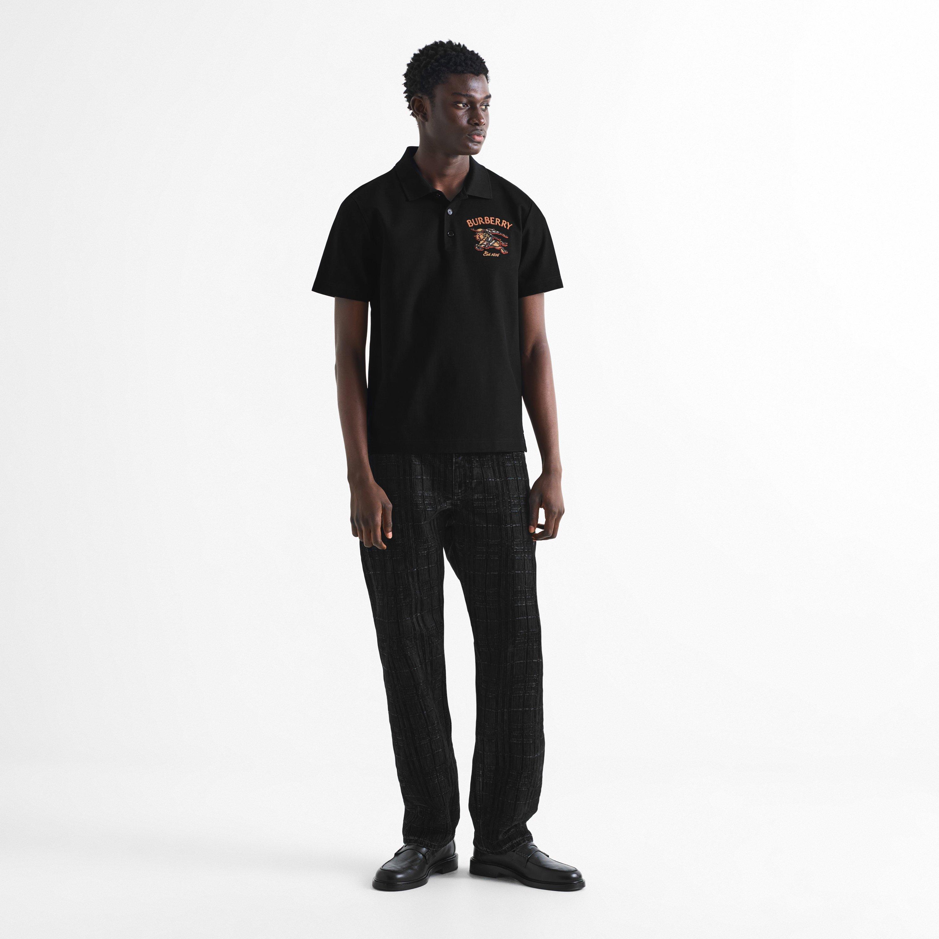 Black - Burberry - Men's Evan EKD Cotton Short-Sleeve Polo - 6