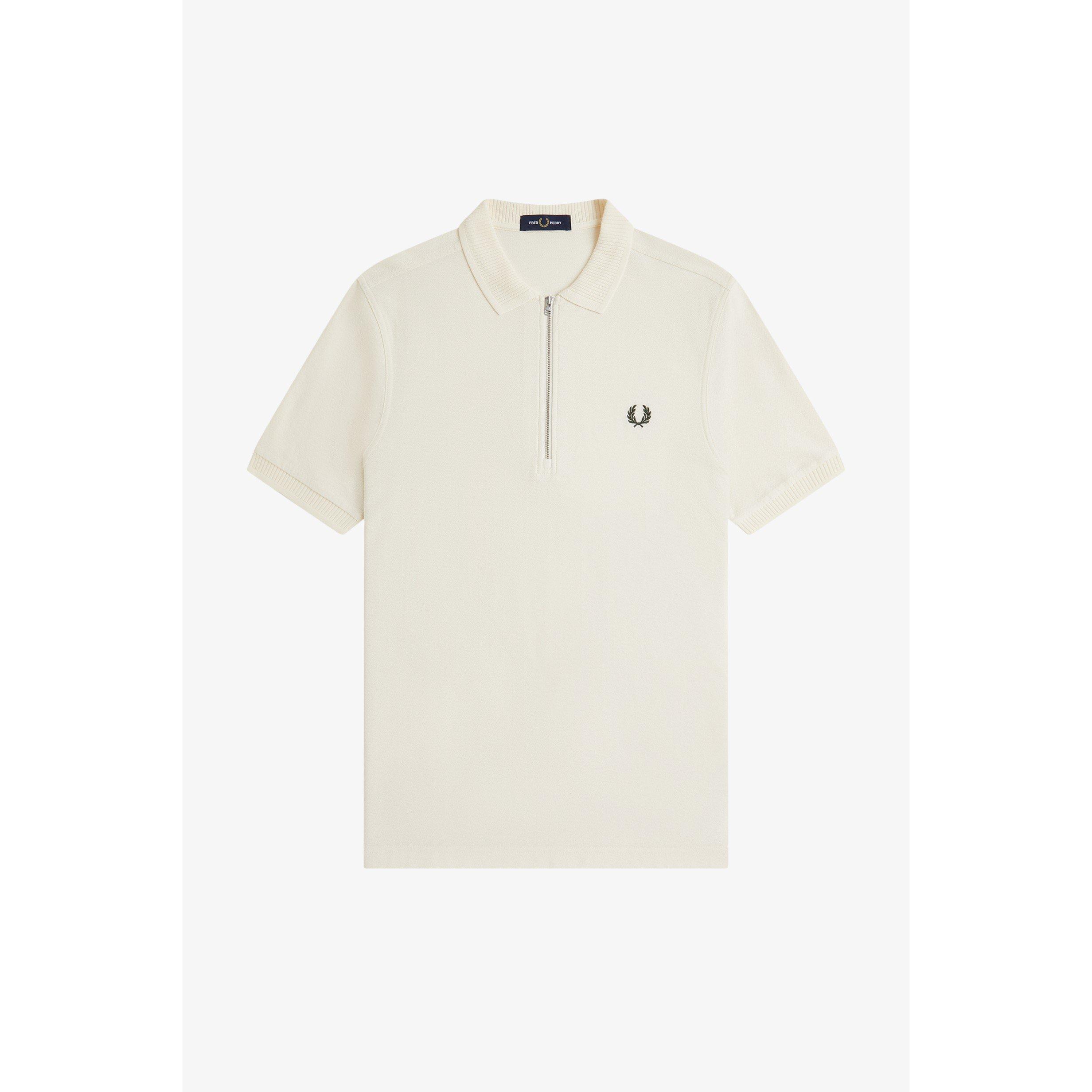 Fred Perry Men's Crepe Pique Polo Shirt with Metal Zip in Cream, Size Small - Image 3