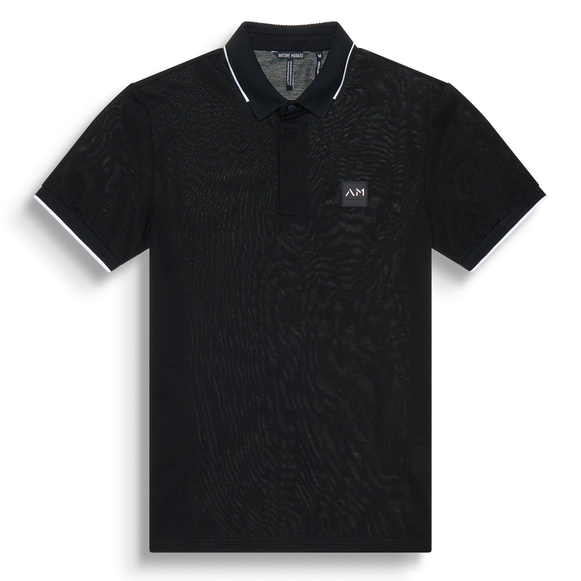 Antony Morato REGULAR FIT POLO T-SHIRT IN BLACK COTTON PIQUE WITH LOGO