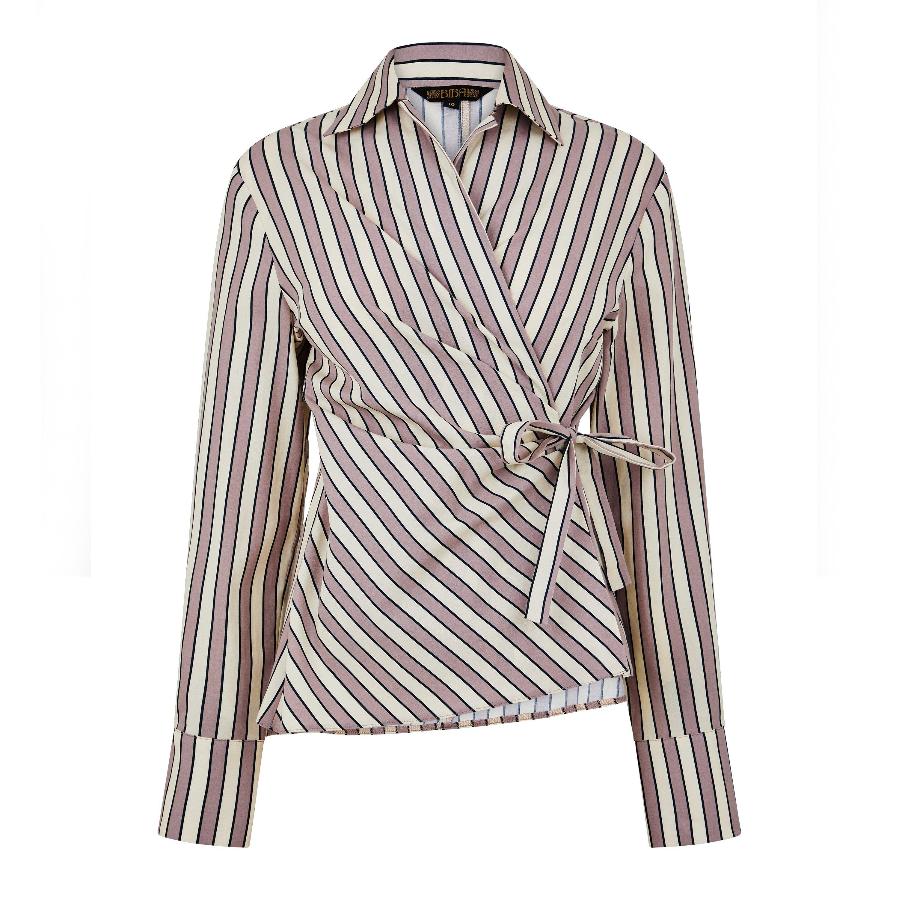 Biba Women's Wrap Long-Sleeve Blouse Stripe - 12 (M)