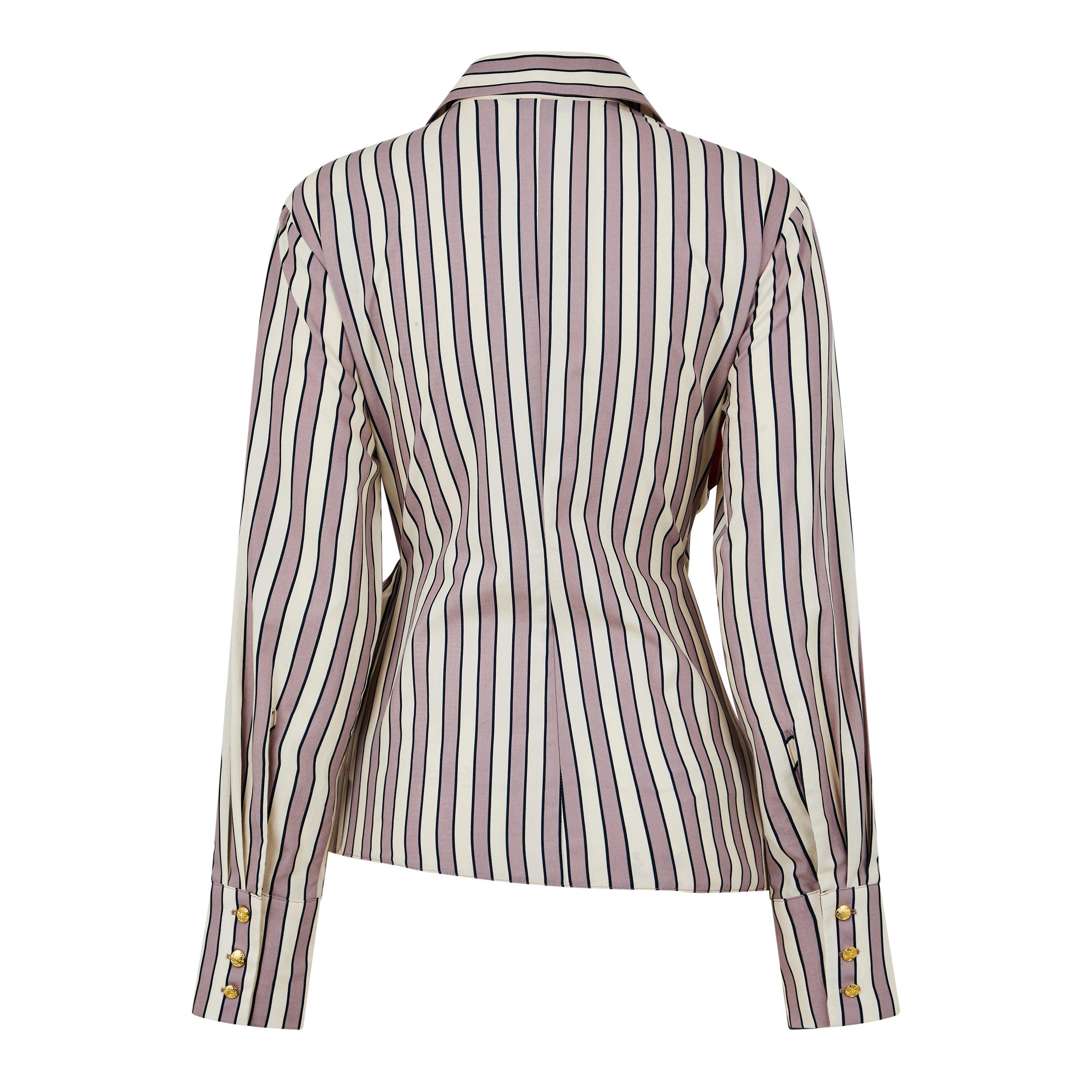 Pruga - Biba - Women's Wrap Stripe Long-Sleeve Blouse - 2