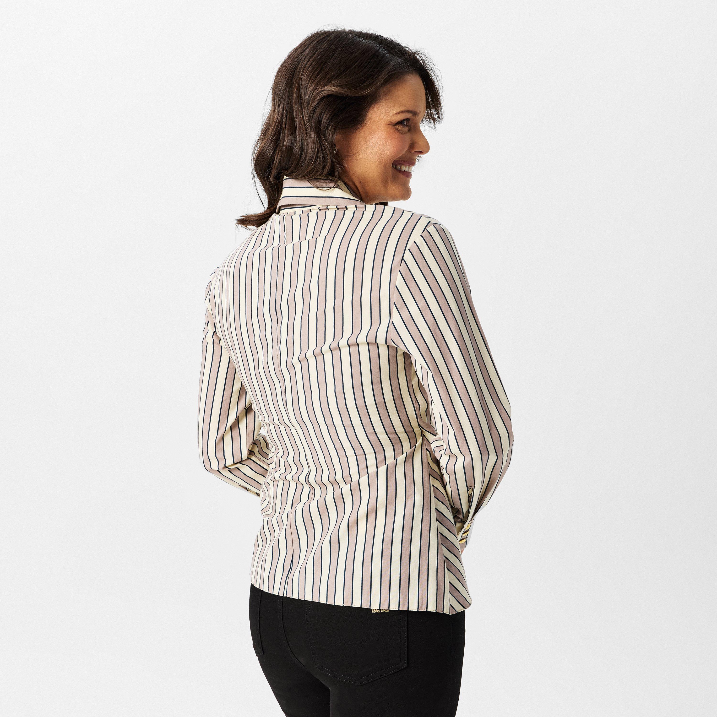 Pruga - Biba - Women's Wrap Stripe Long-Sleeve Blouse - 4