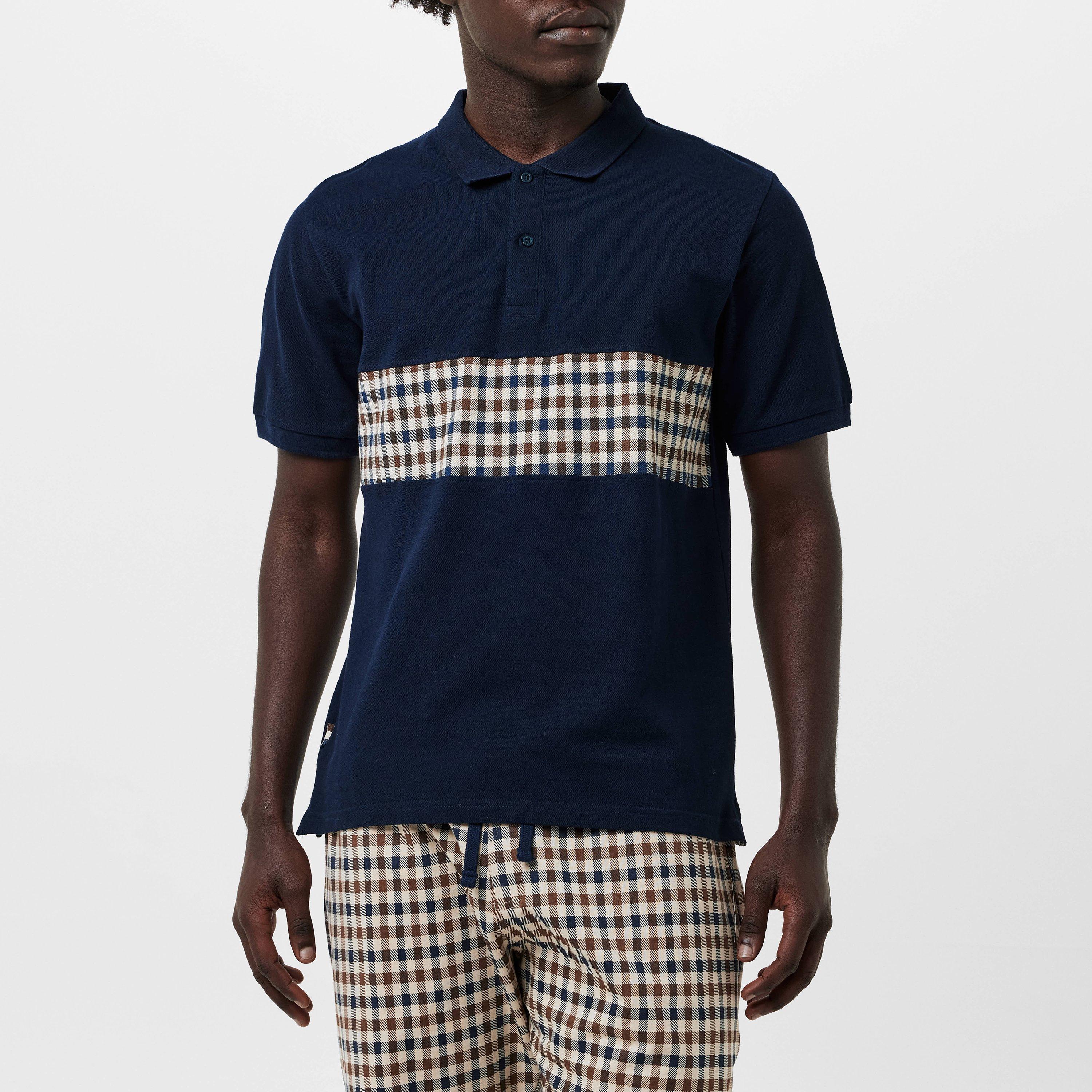 Navy - Aquascutum - Check Stripe Polo Shirt - 3