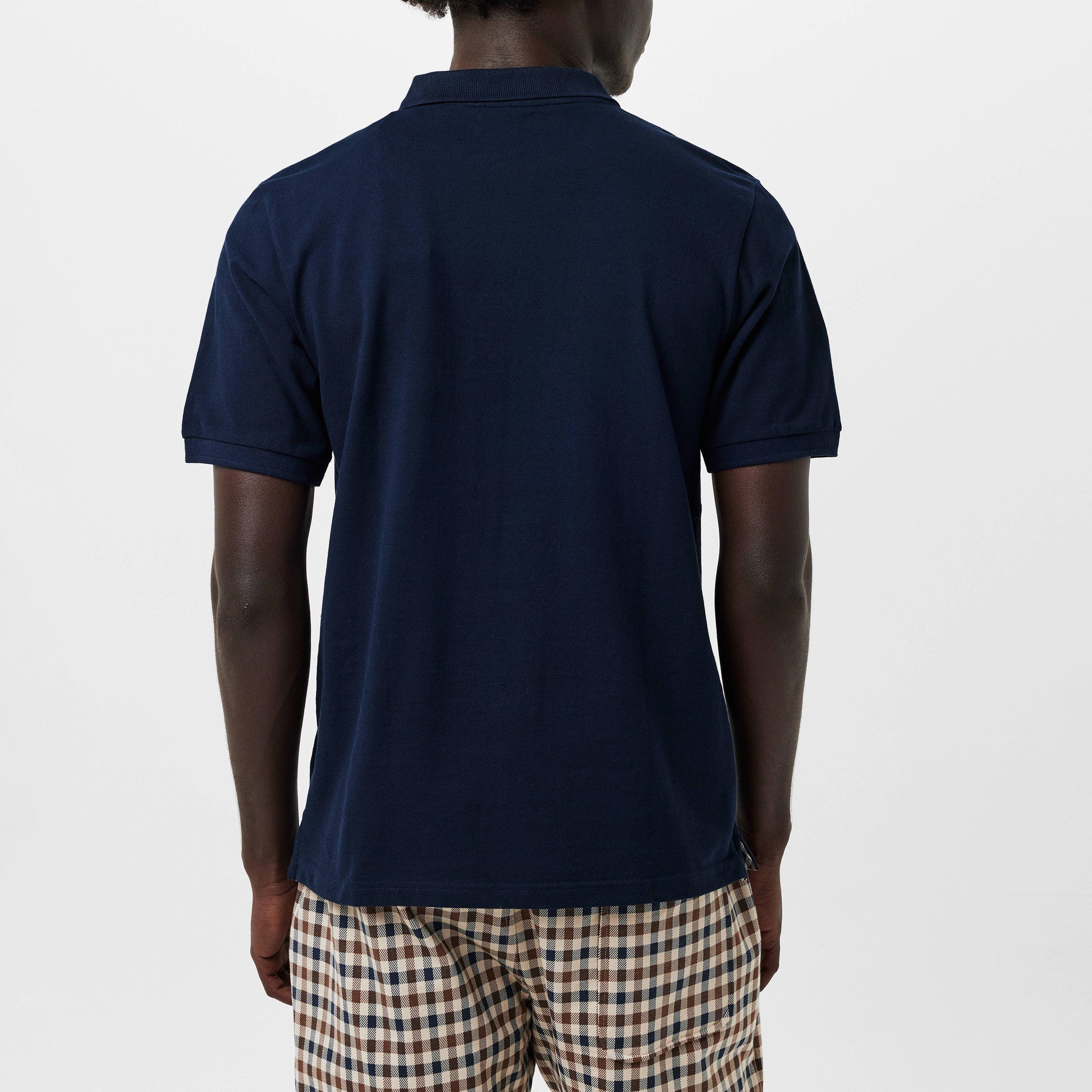 Navy - Aquascutum - Check Stripe Polo Shirt - 4