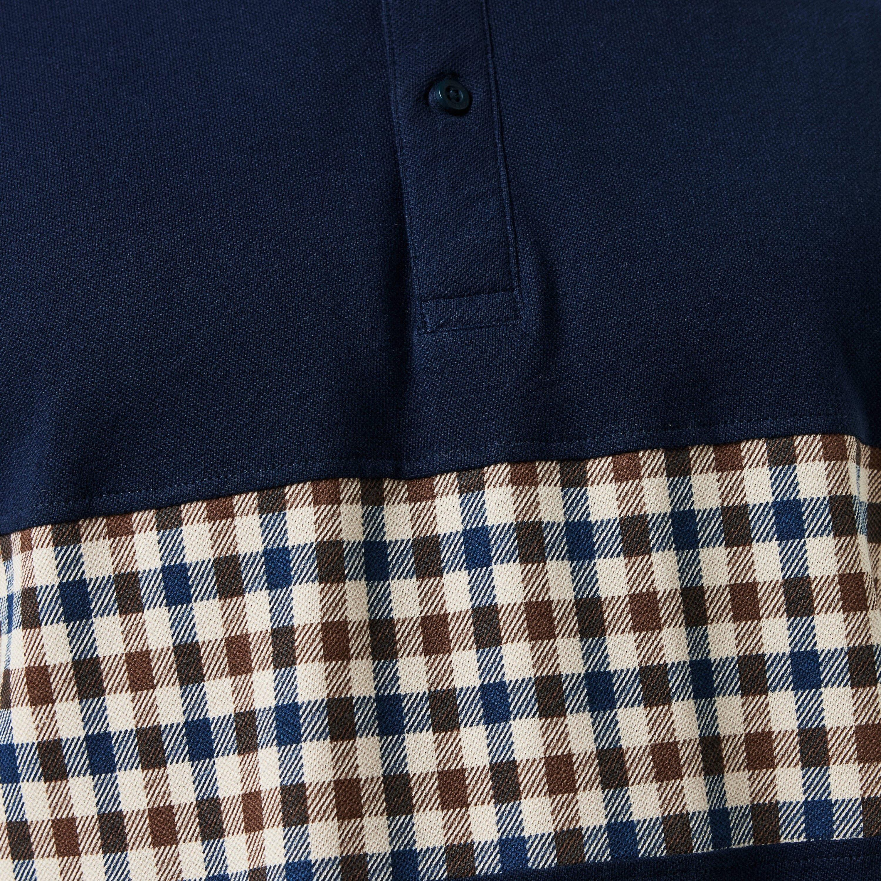 Navy - Aquascutum - Check Stripe Polo Shirt - 5