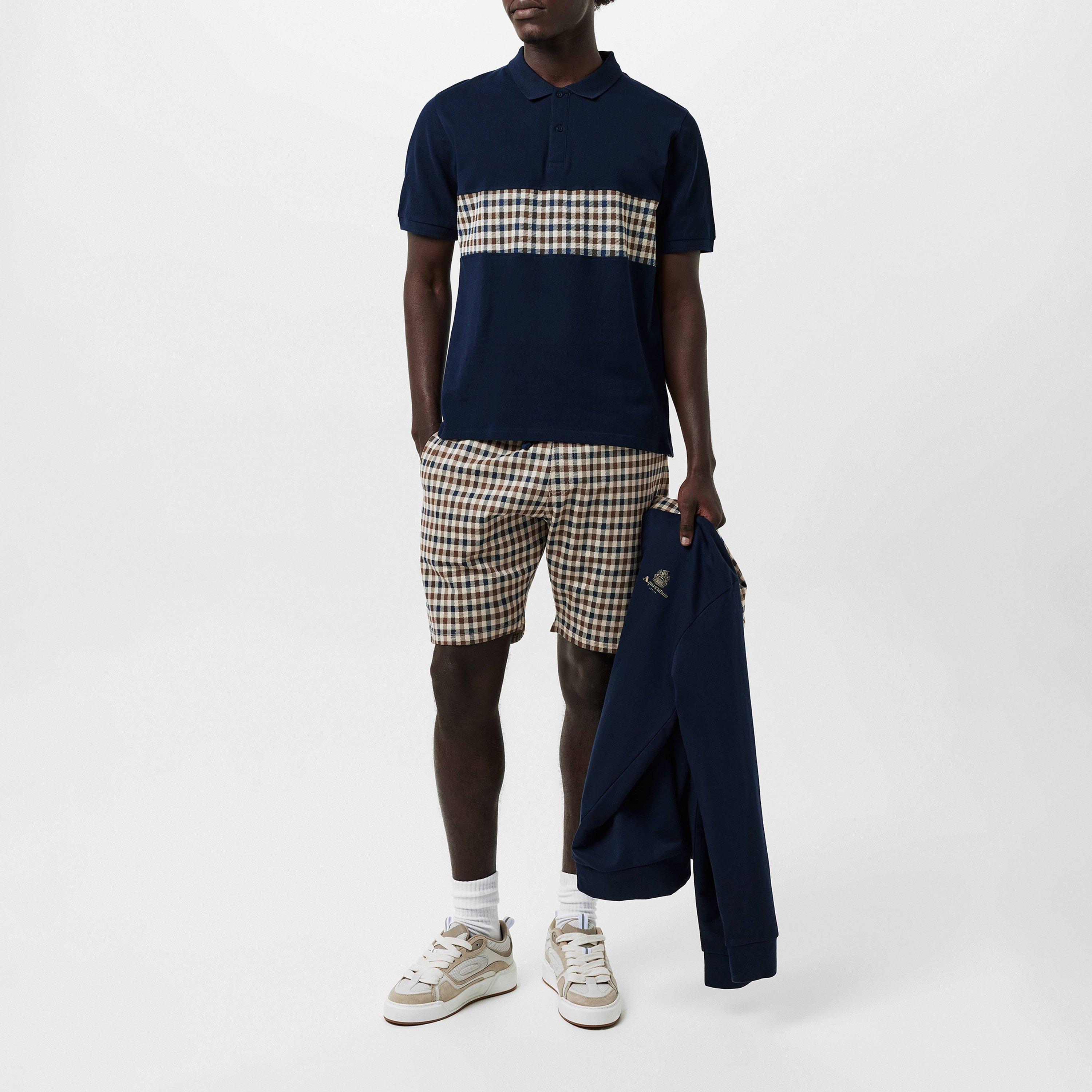 Navy - Aquascutum - Check Stripe Polo Shirt - 6