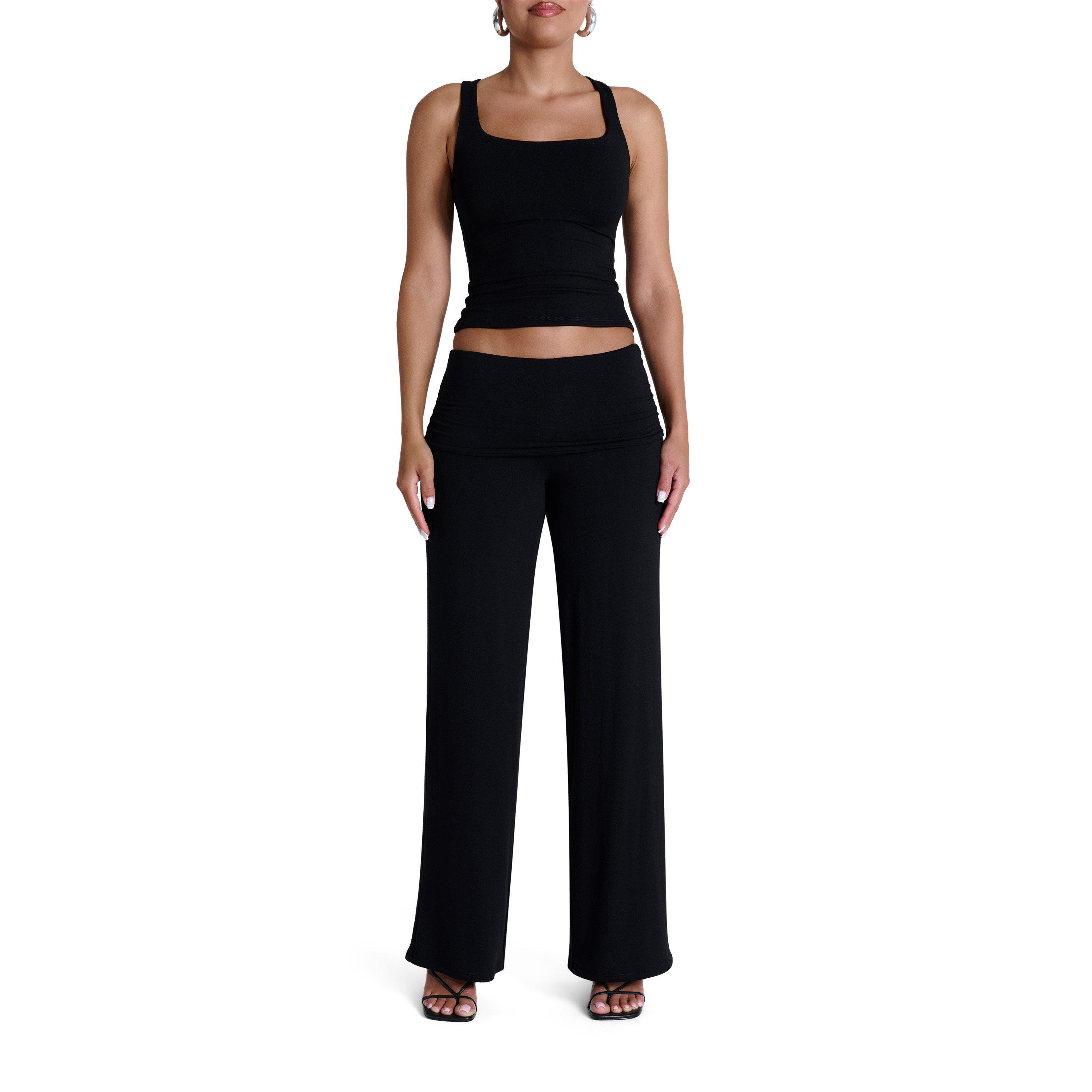 Black - Naked Wardrobe - Fold Over Wide Leg Pants - 4