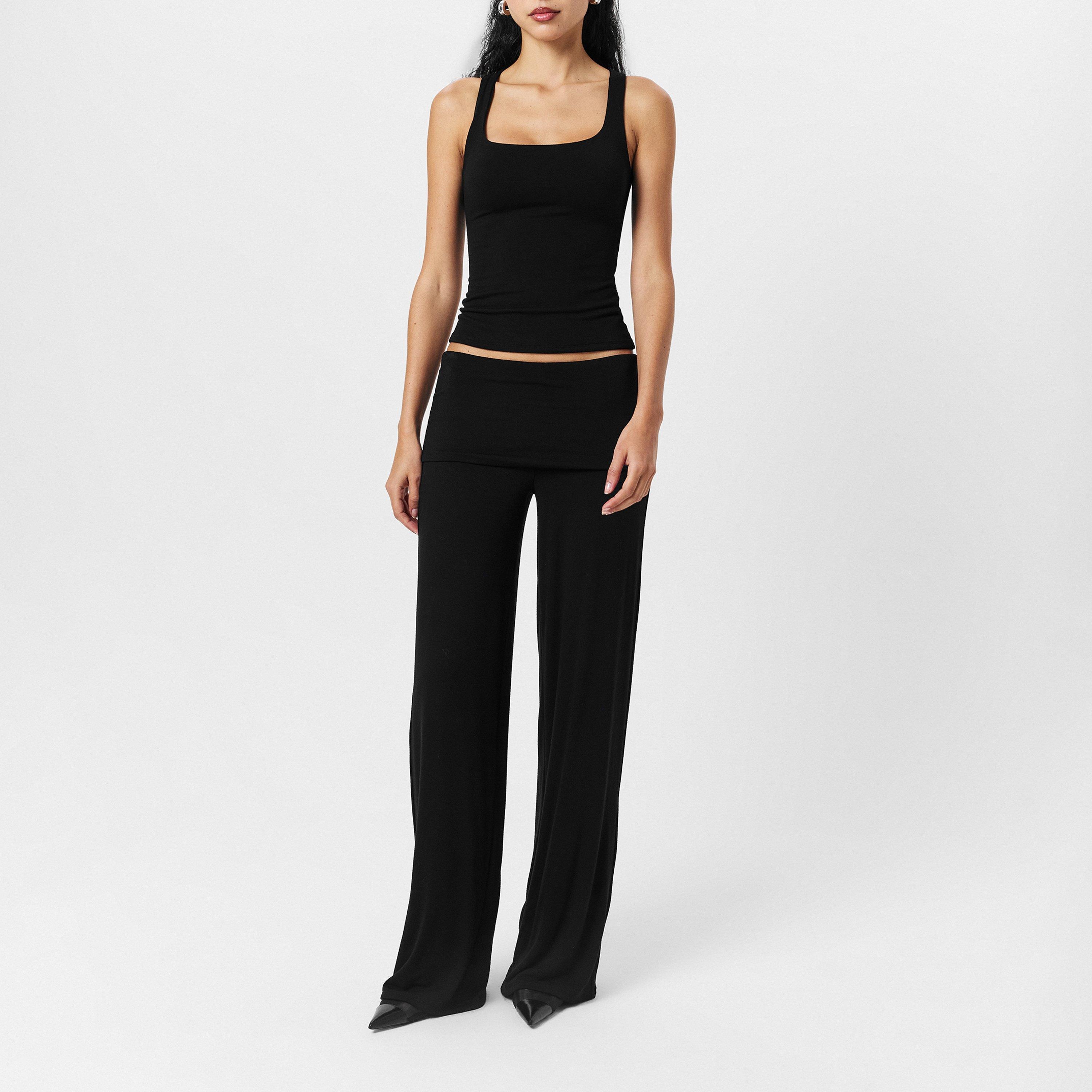 Black - Naked Wardrobe - Fold Over Wide Leg Pants - 6