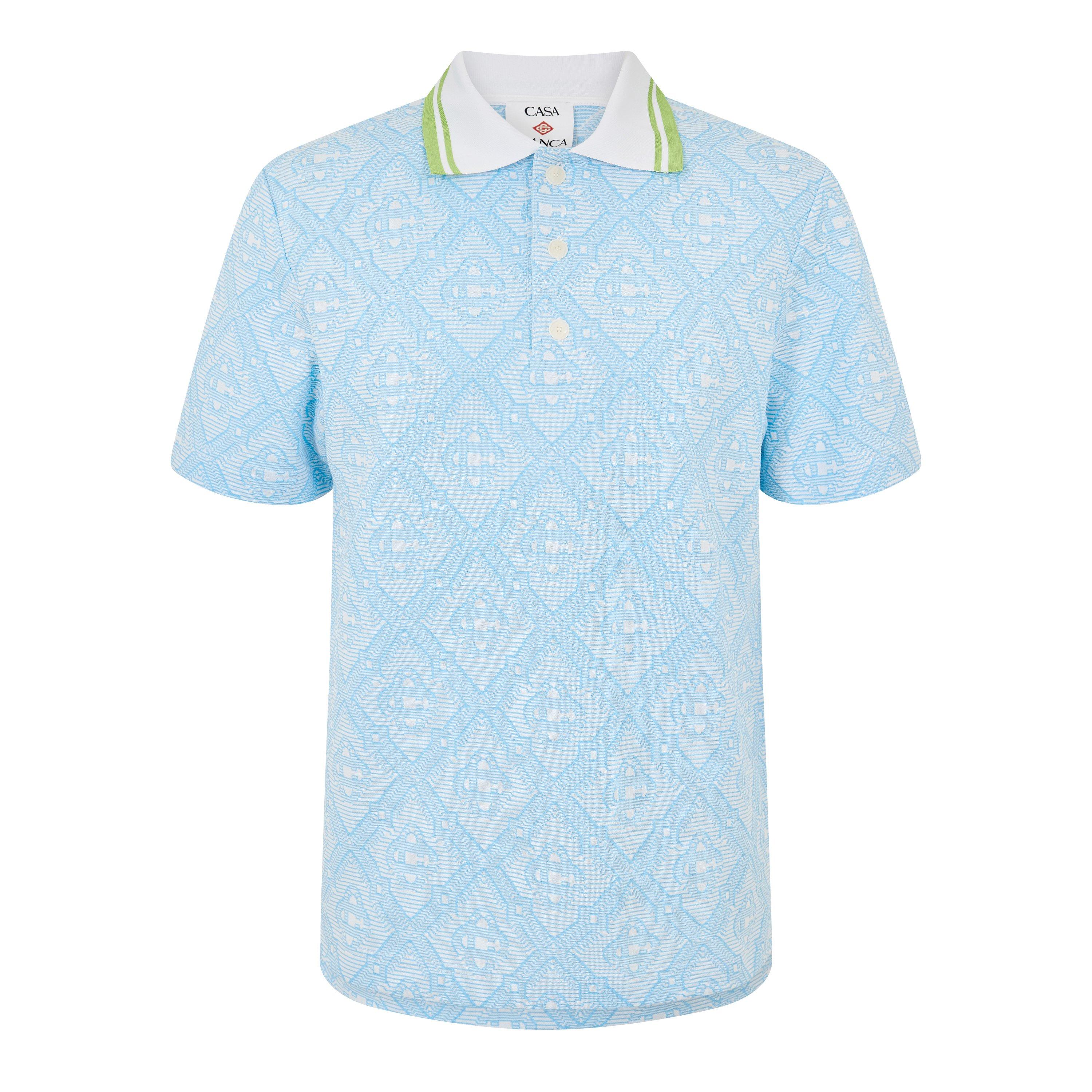 Casablanca Men's Jacquard Short Sleeve Polo Shirt - Blue - Medium