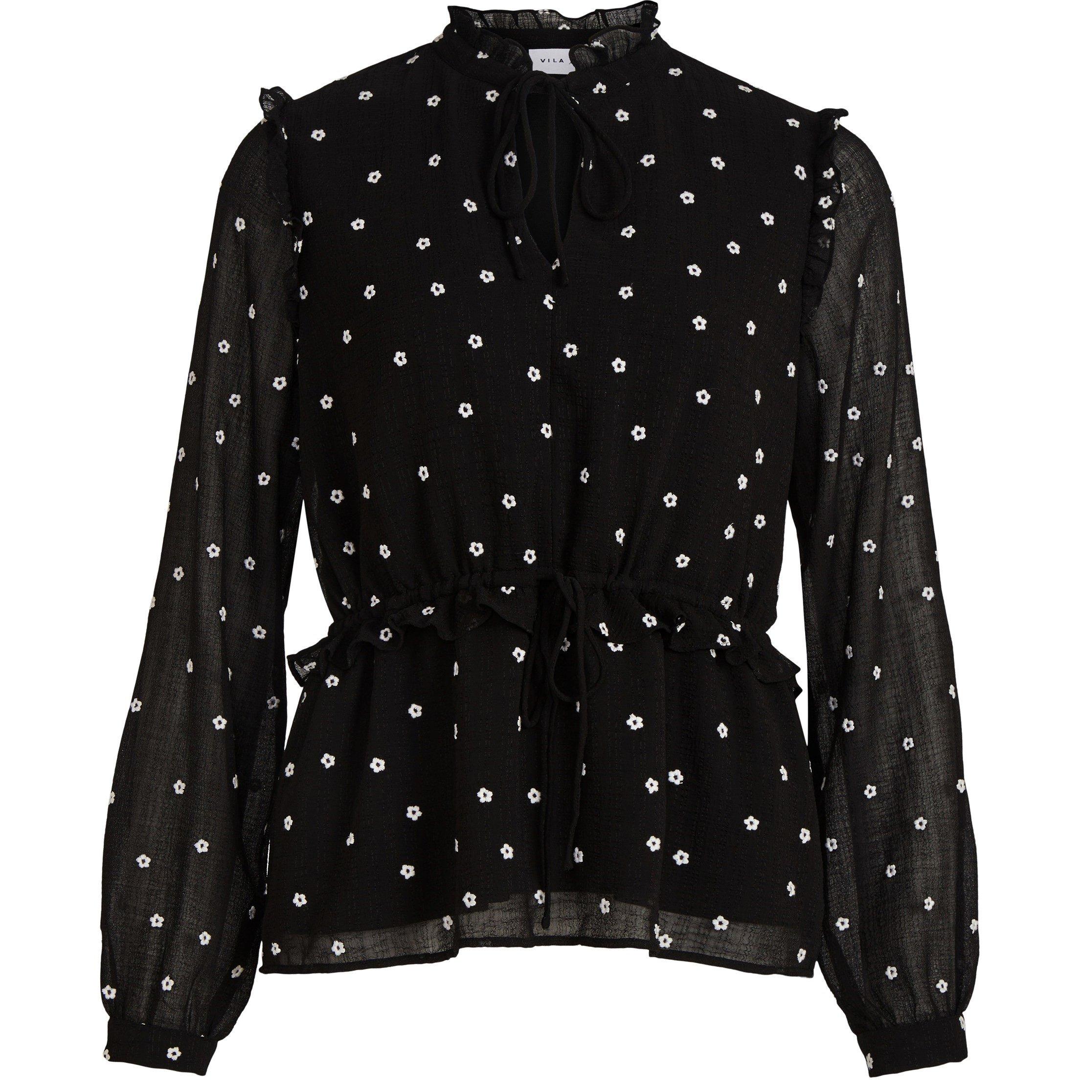 Vila Women's Siffa Long-Sleeve Blouse - Black Detail - 8 (XS)