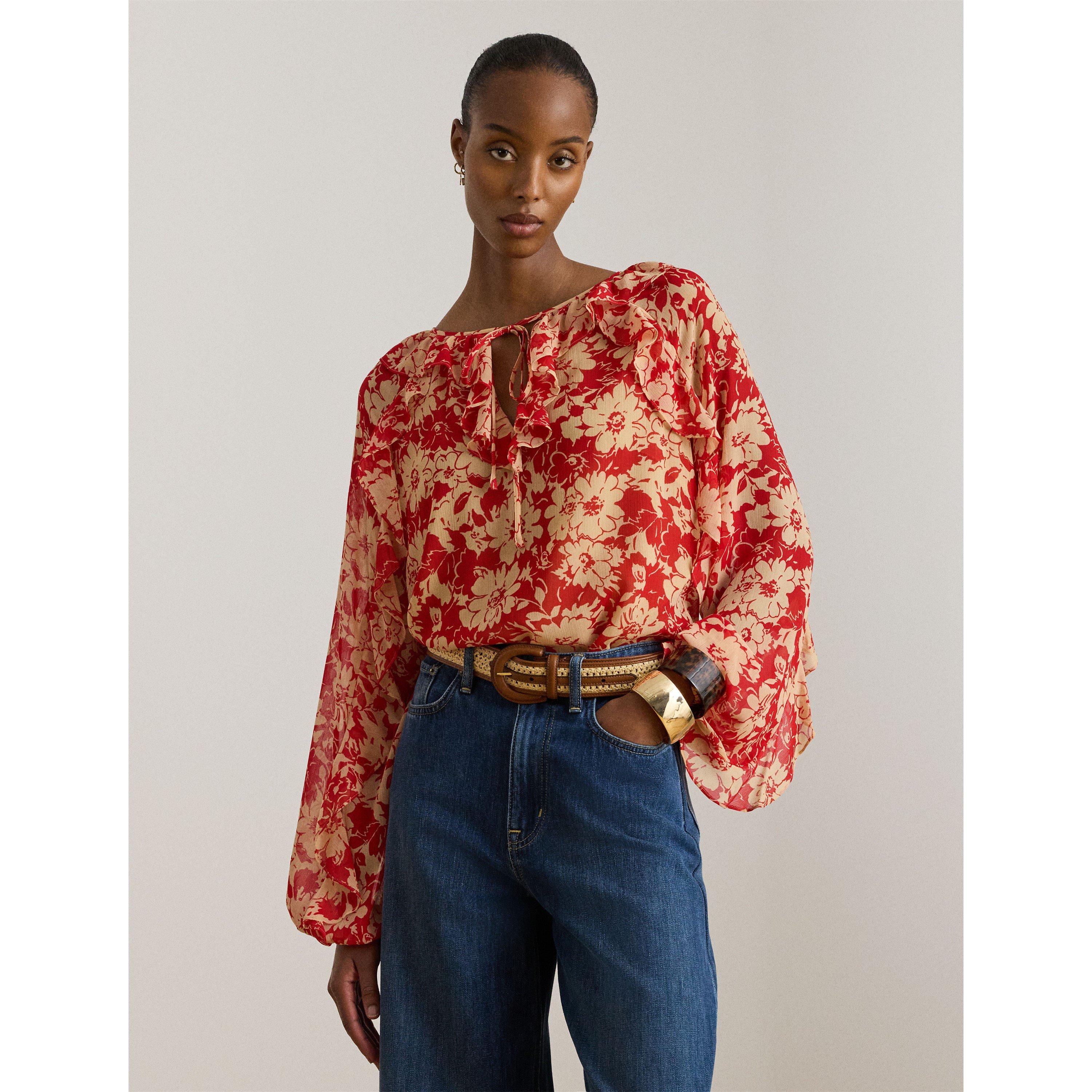 RED/TAN - Lauren by Ralph Lauren - Women's Long Sleeve Blouse - 3