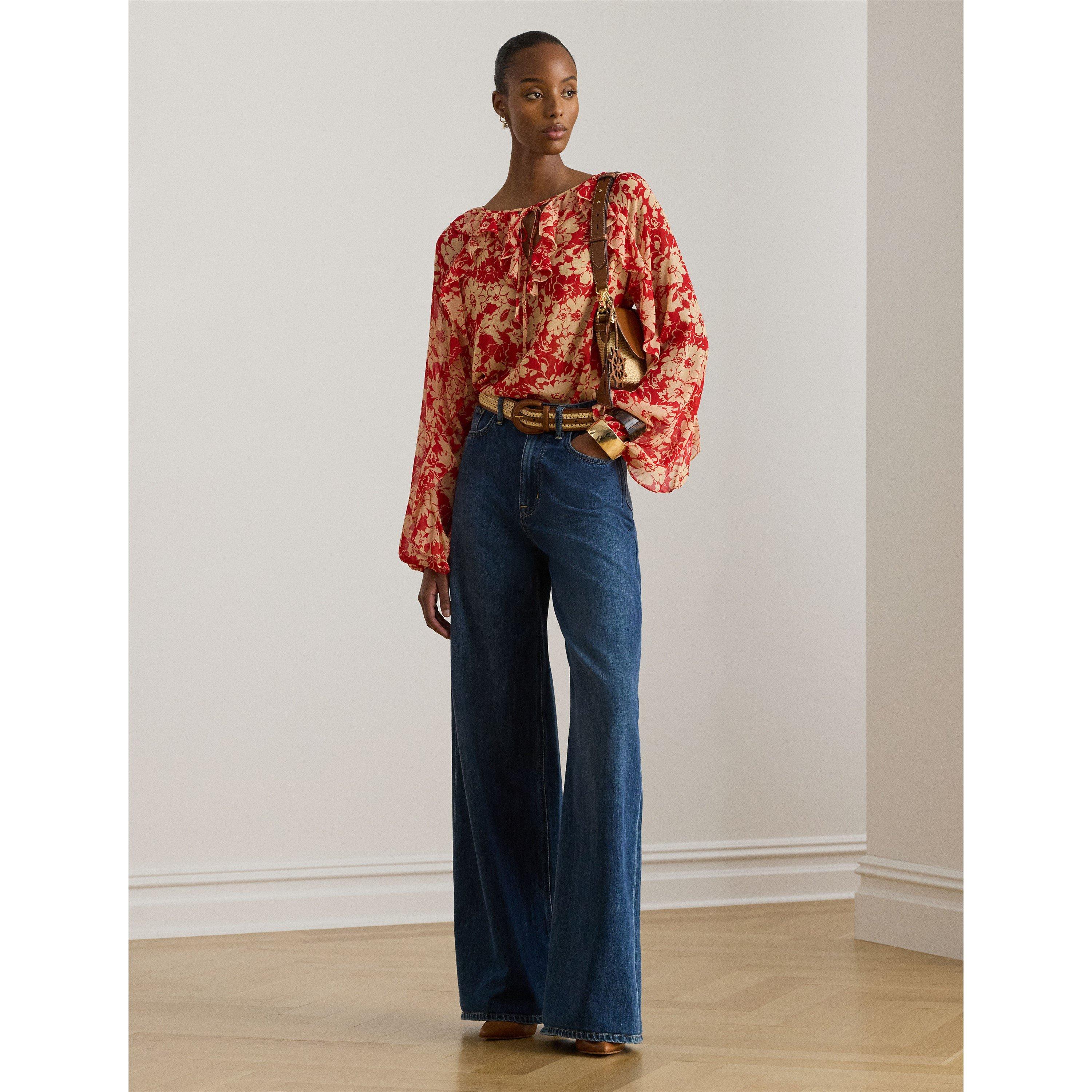 RED/TAN - Lauren by Ralph Lauren - Women's Long Sleeve Blouse - 6