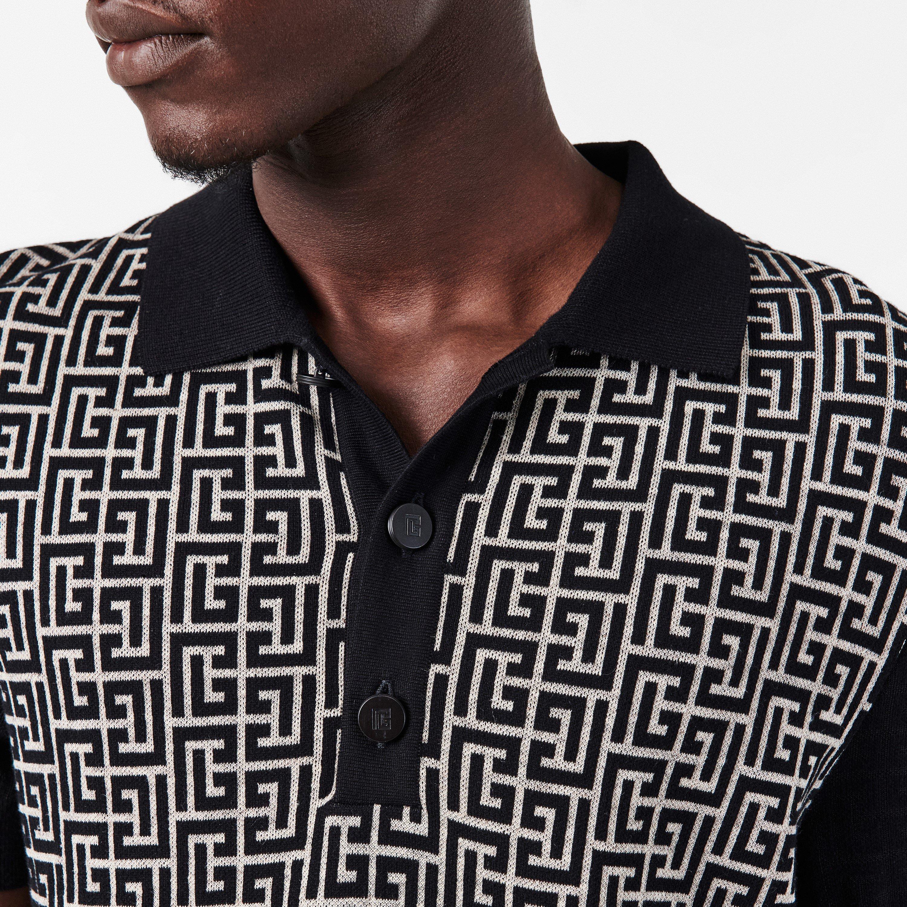 Black/Iwhite - Balmain - Men's Mono Designer Polo Shirt - 5