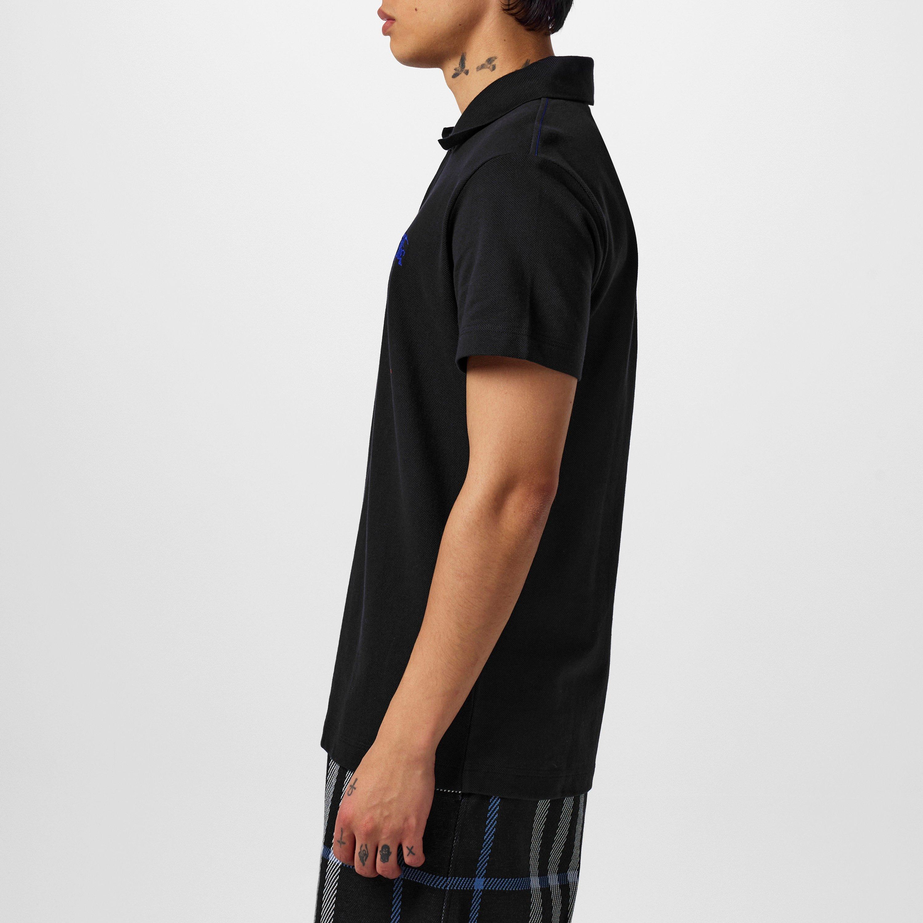 Black/Blue - Burberry - Cotton Polo Shirt - 2