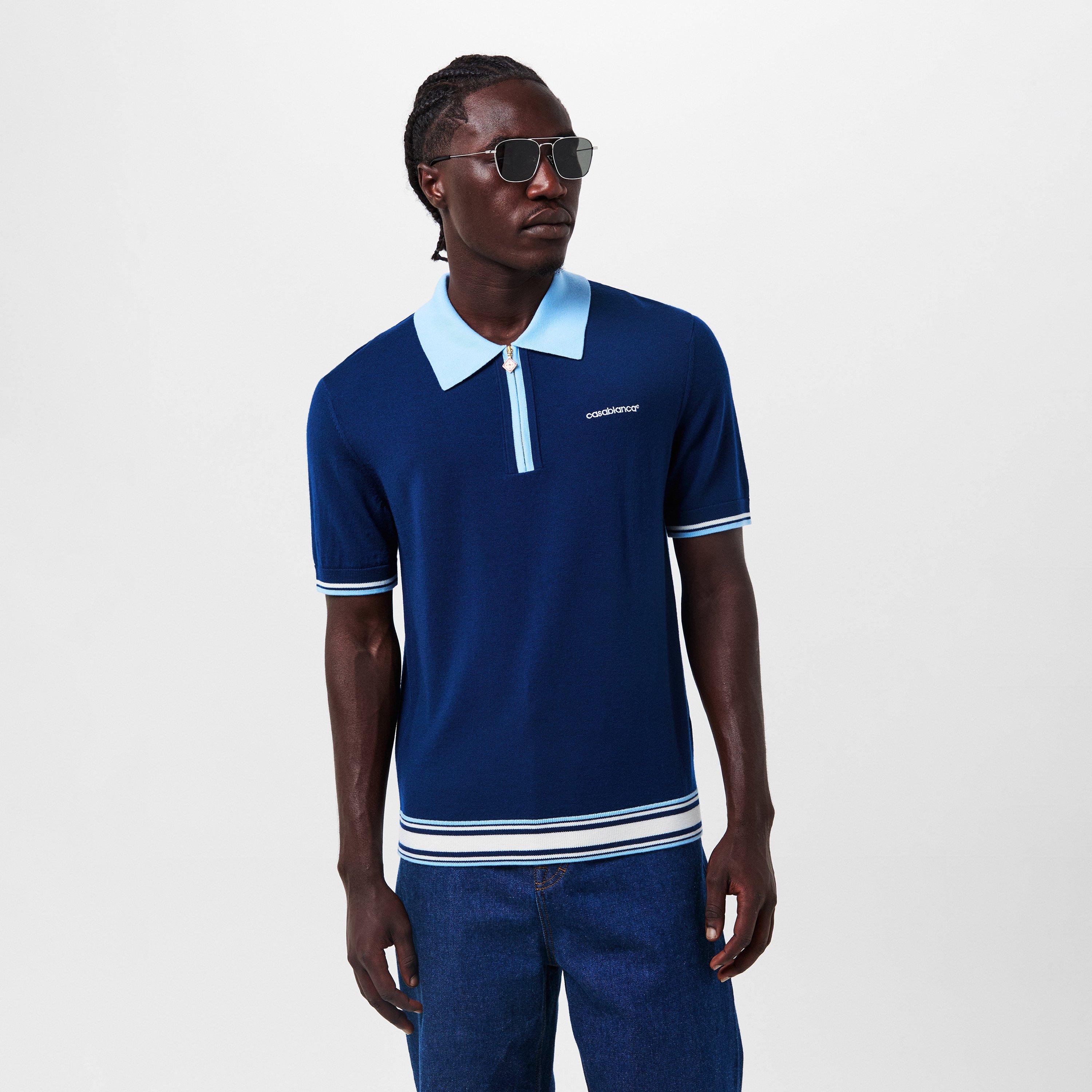 Blue - Casablanca - Men's Casa Merino Short-Sleeve Polo Shirt - 3