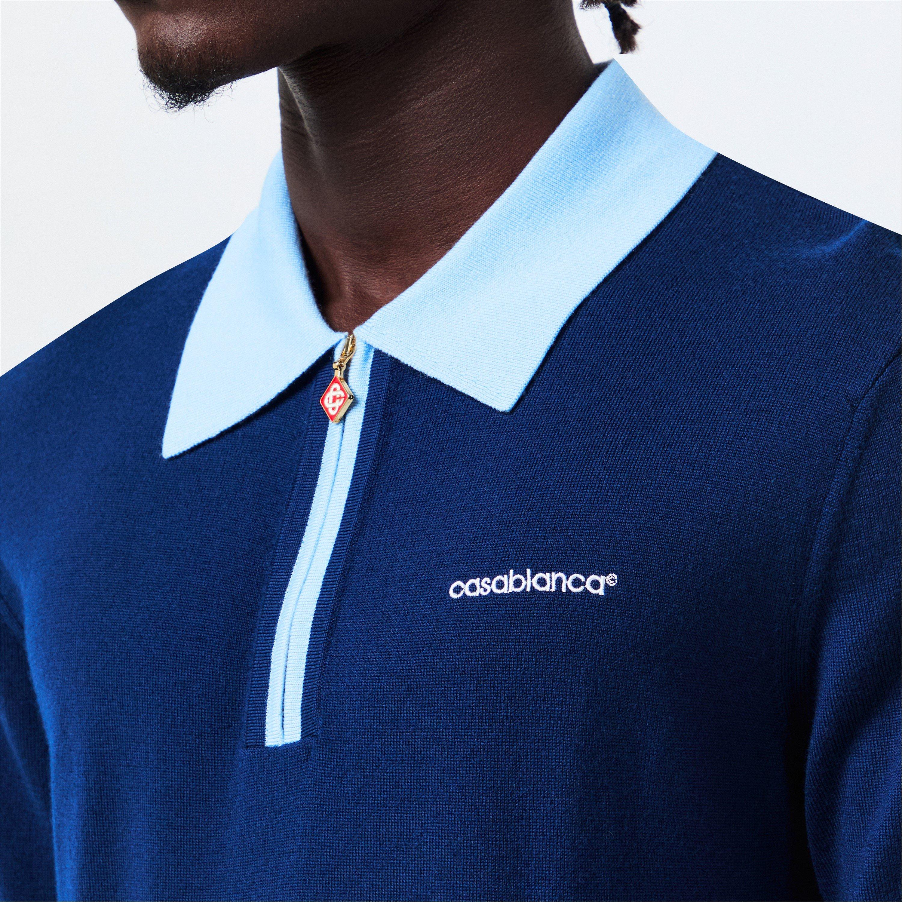 Blue - Casablanca - Men's Casa Merino Short-Sleeve Polo Shirt - 5