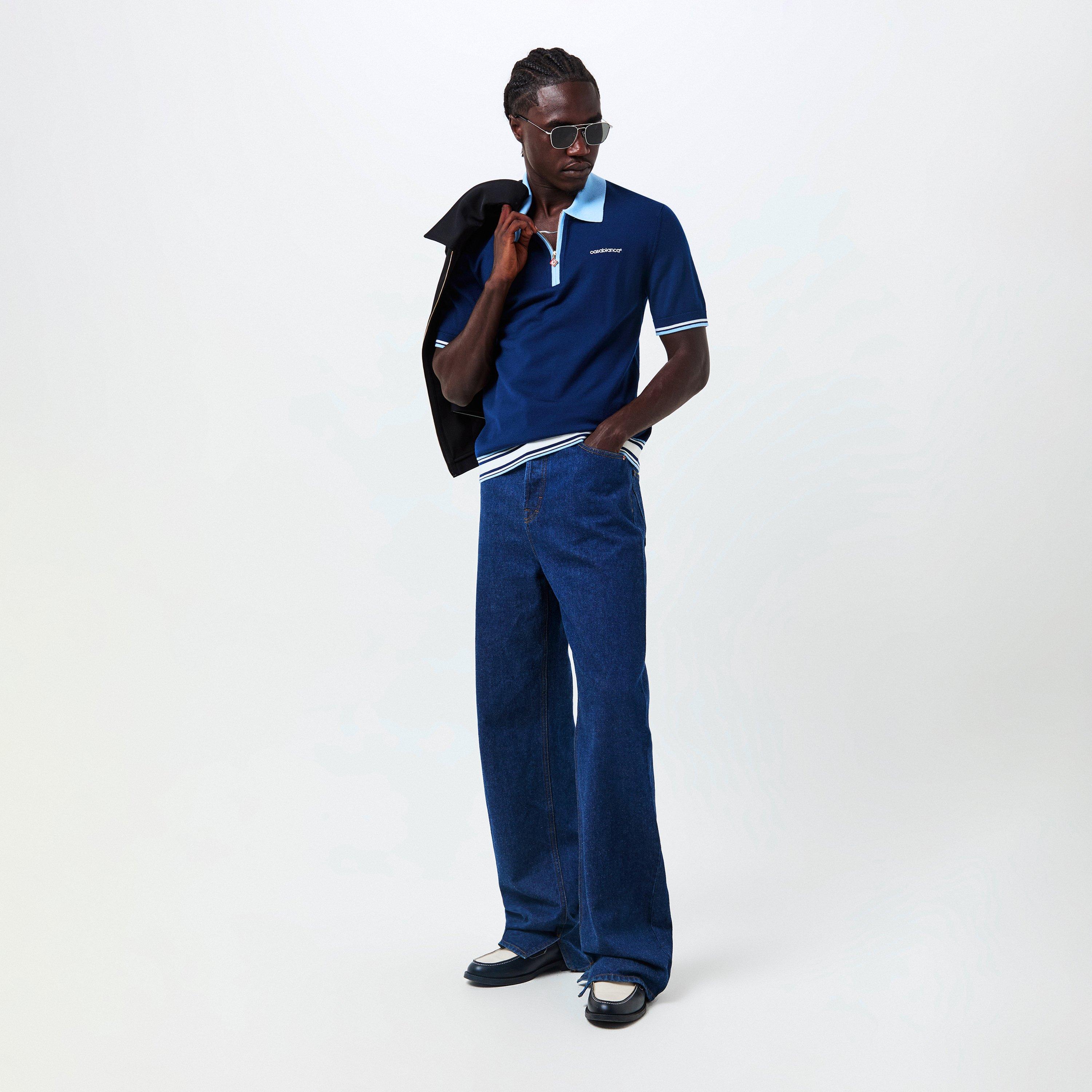 Blue - Casablanca - Men's Casa Merino Short-Sleeve Polo Shirt - 6