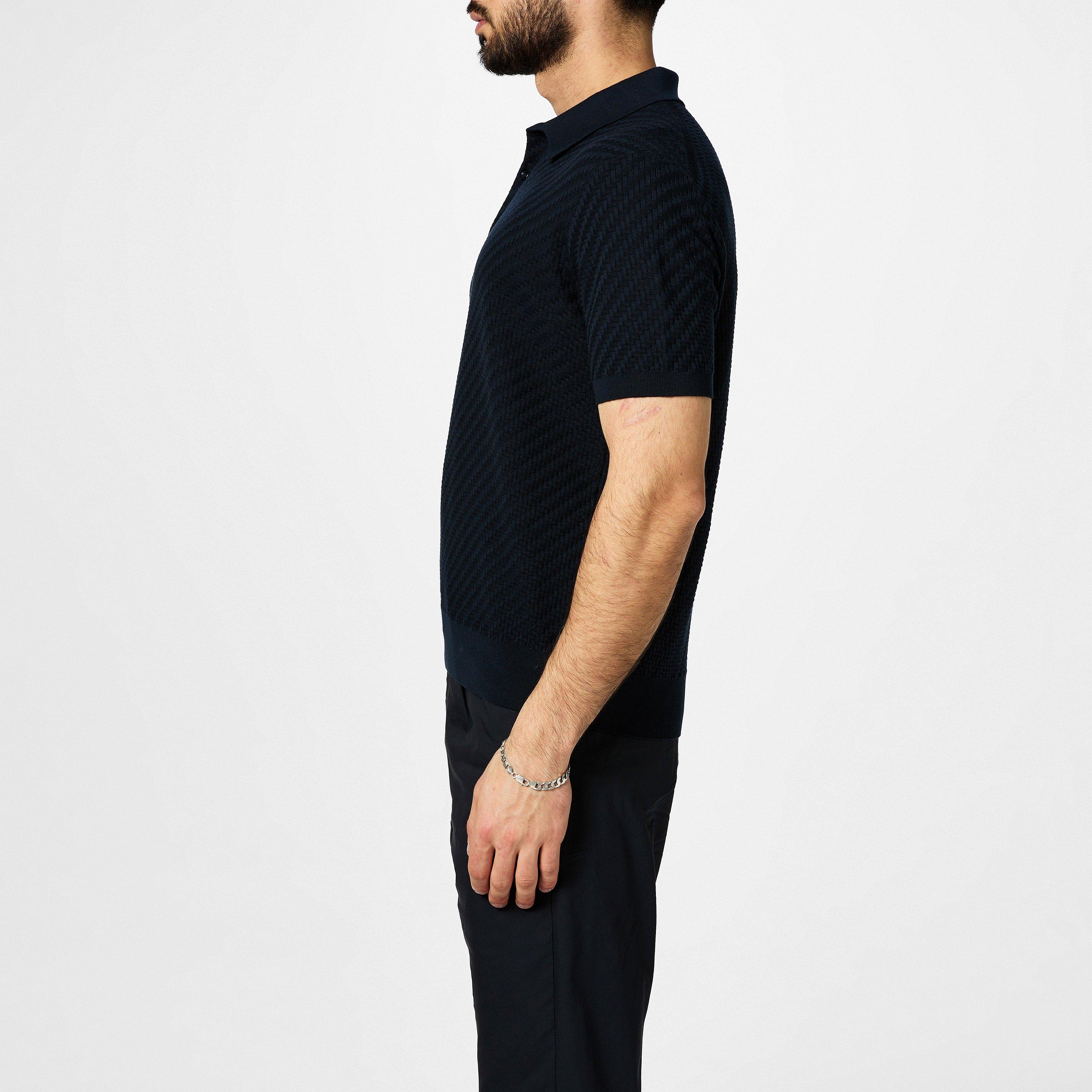 Navy - Brioni - Men's Trama Weave Short-Sleeve Polo Shirt - 2