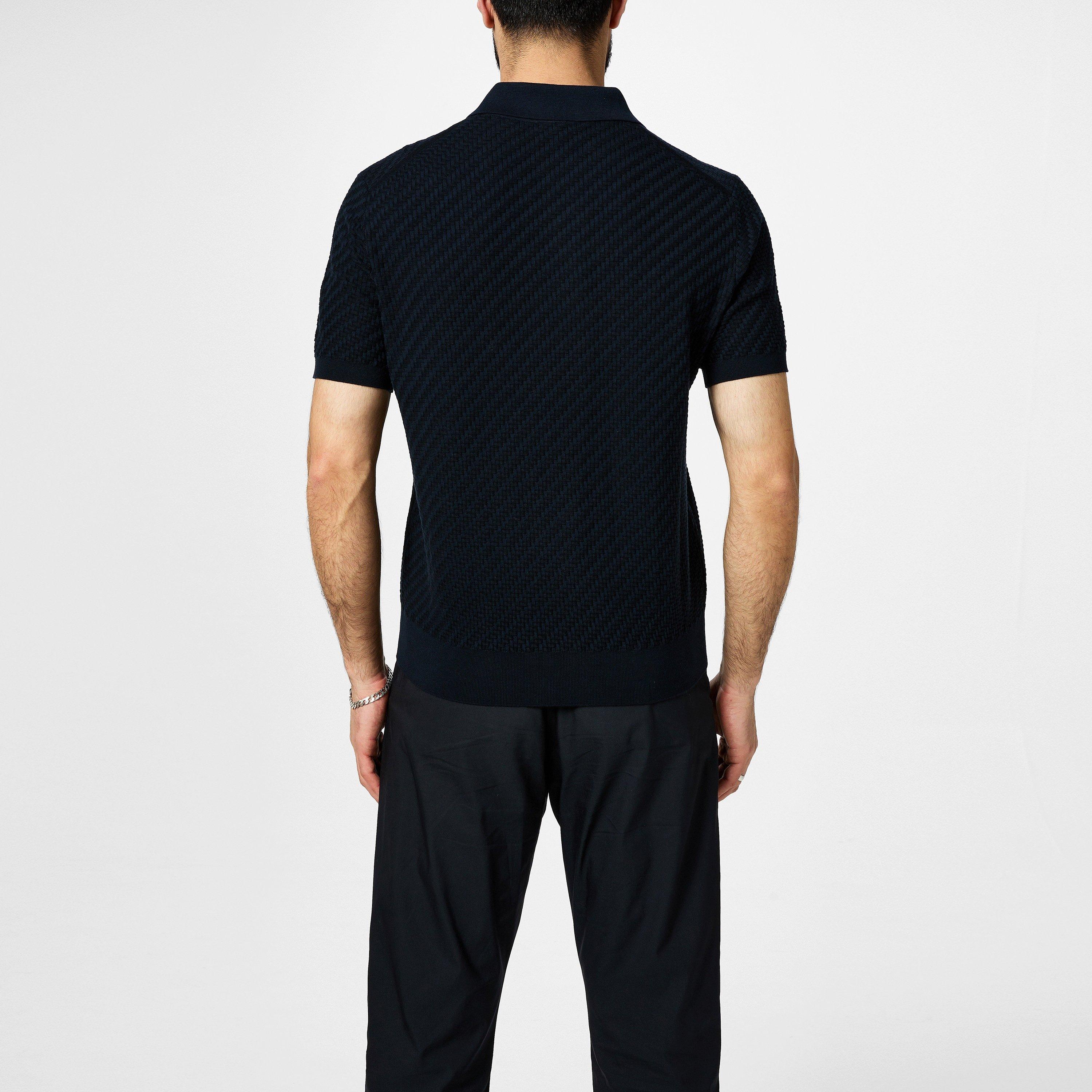 Navy - Brioni - Men's Trama Weave Short-Sleeve Polo Shirt - 3