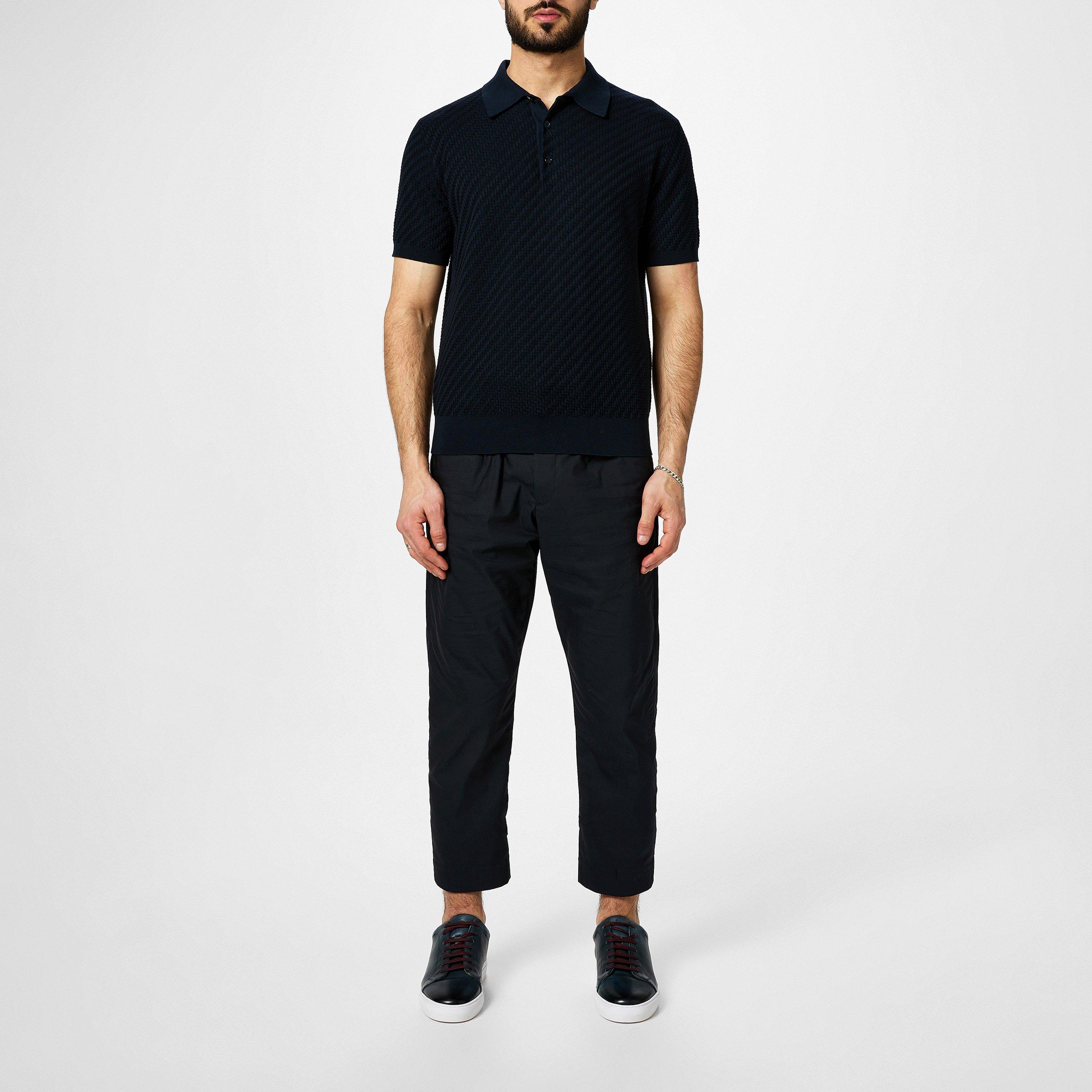 Navy - Brioni - Men's Trama Weave Short-Sleeve Polo Shirt - 6