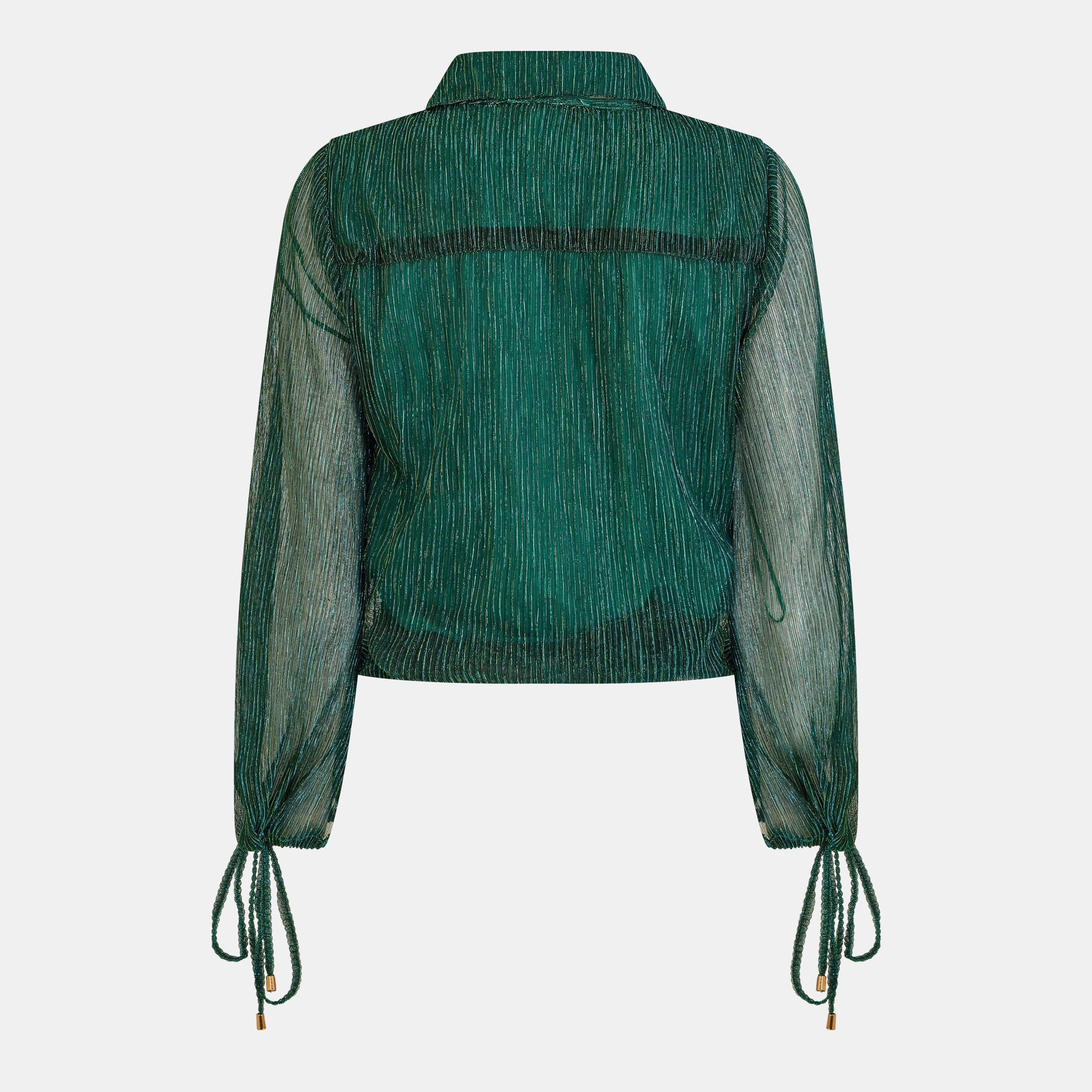 Green - AmyLynn - Lurex Long-Sleeve Blouse - 2