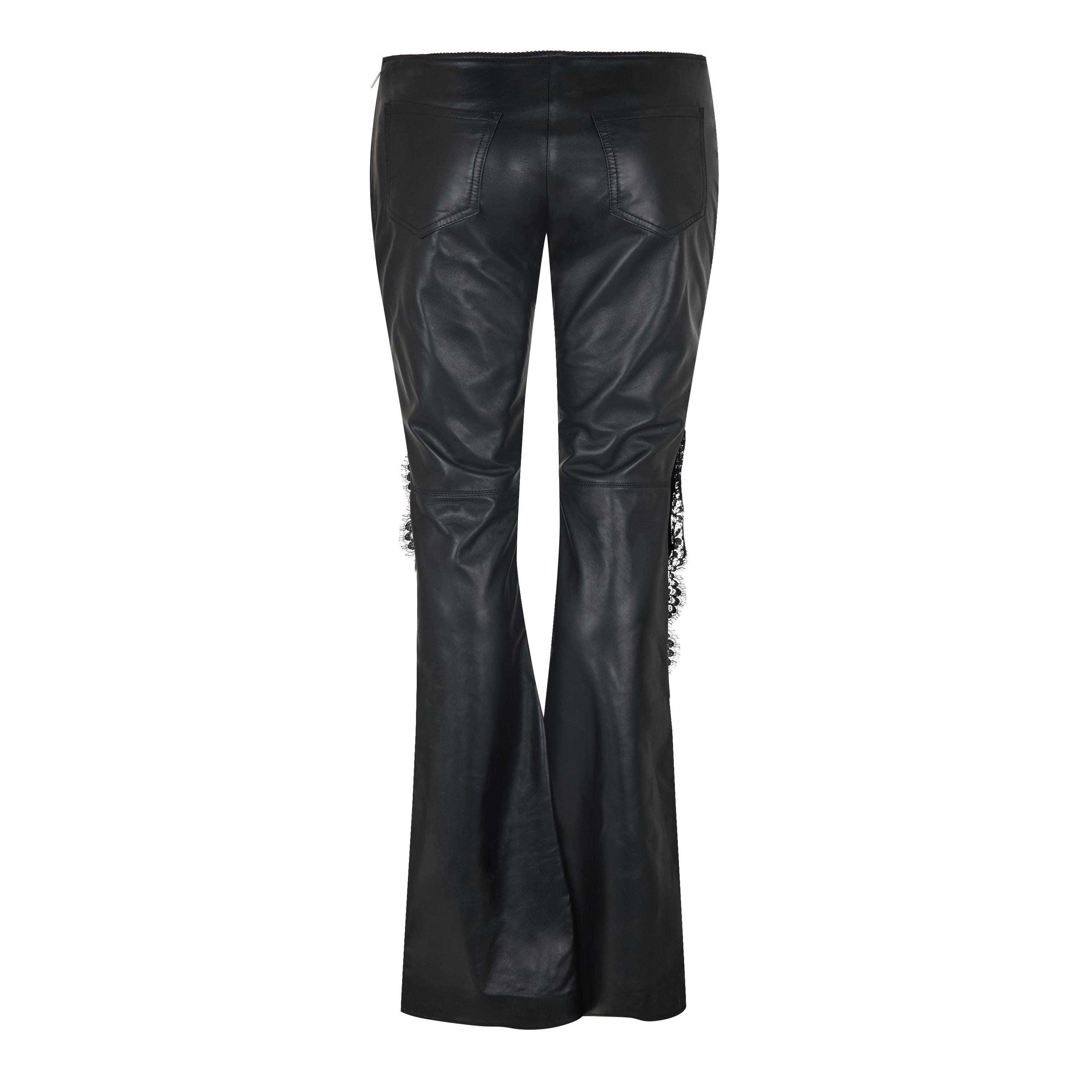 Black - Off White - Women's Leather Trousers - 2