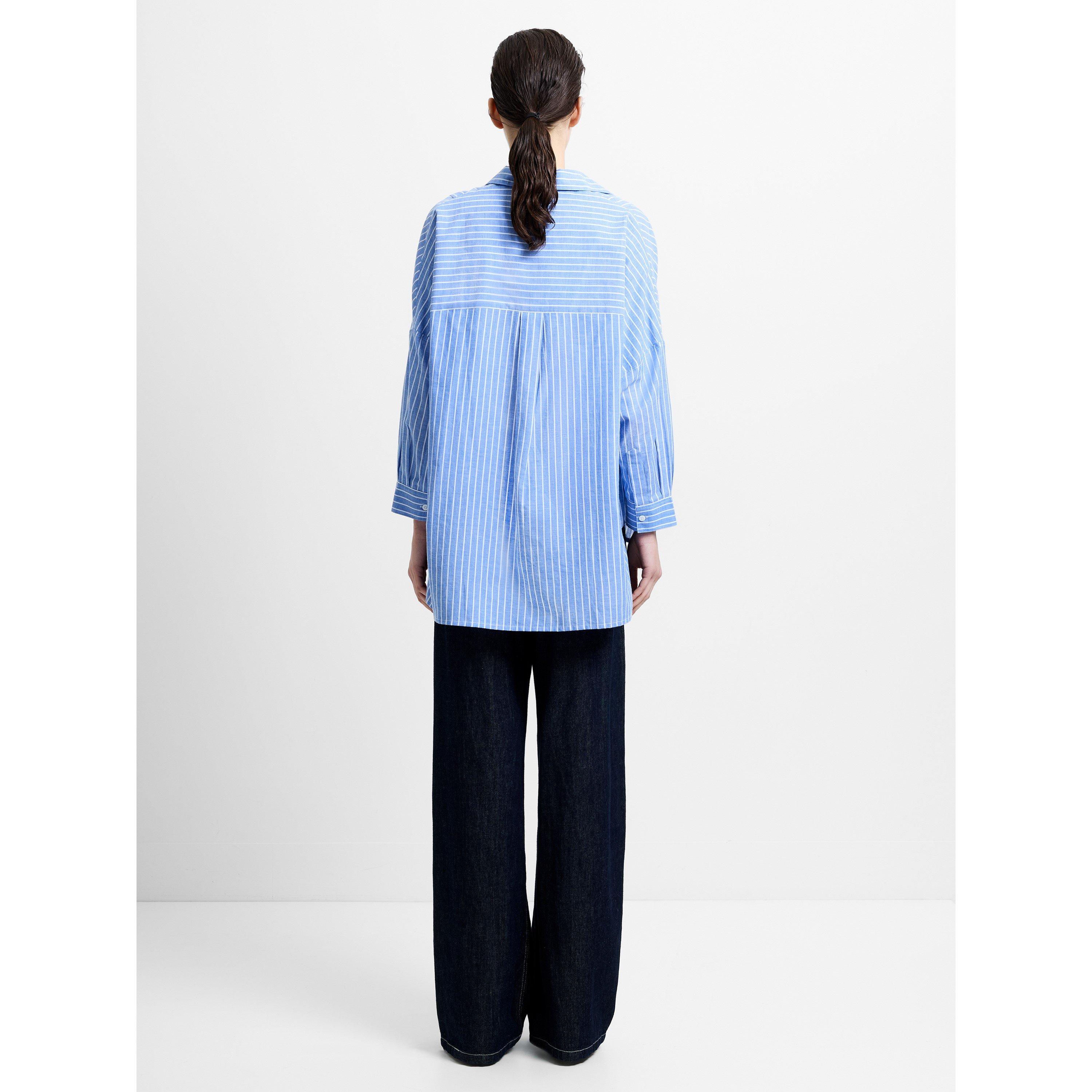 40-Blue/White - French Connection - Women's Rhodes Pop Cotton Long-Sleeve Oversized-Fit Blouse - 5