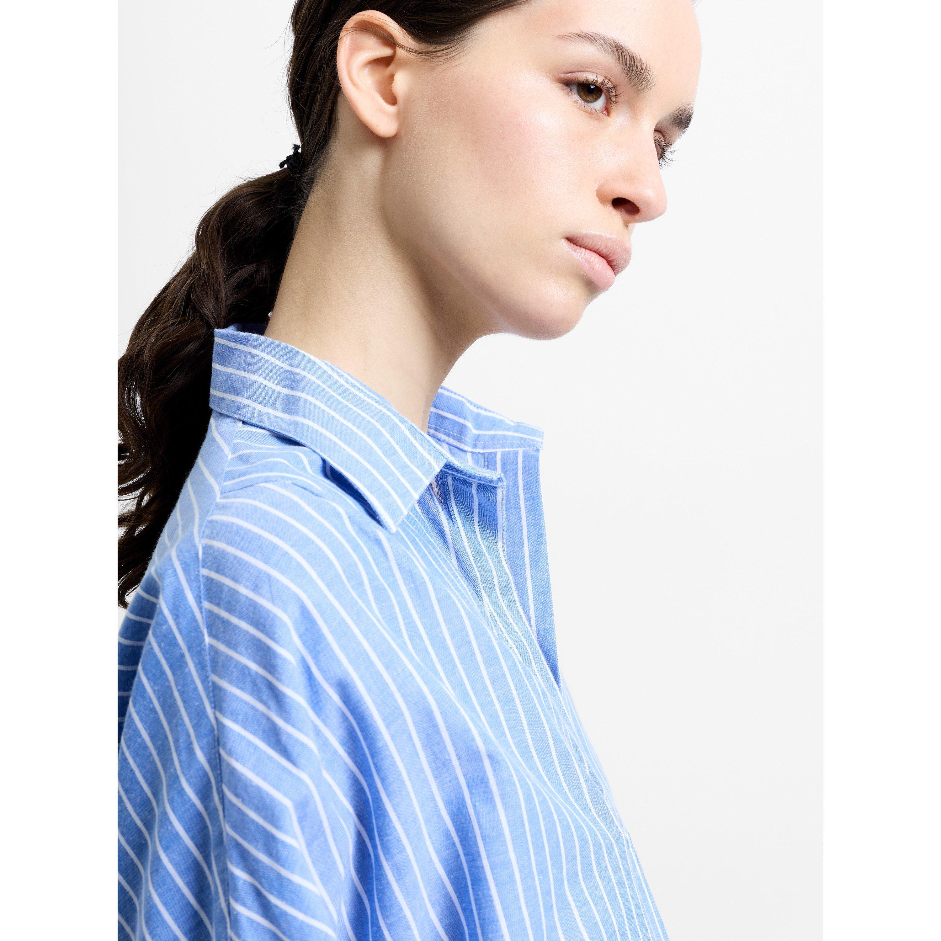 40-Blue/White - French Connection - Women's Rhodes Pop Cotton Long-Sleeve Oversized-Fit Blouse - 6