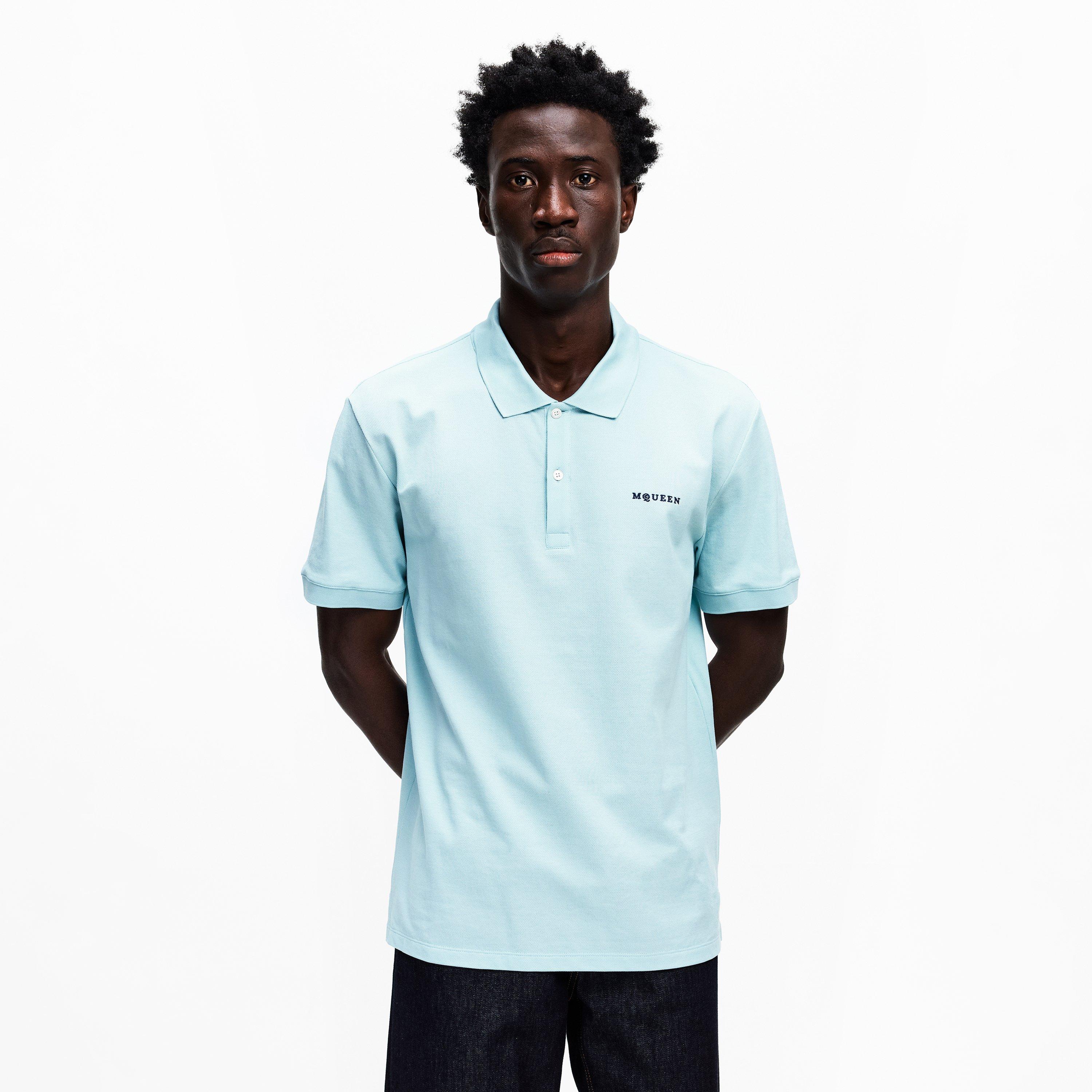 Light Blue - Alexander McQueen - Men's Alex Logo Embroidered Polo Shirt - 3