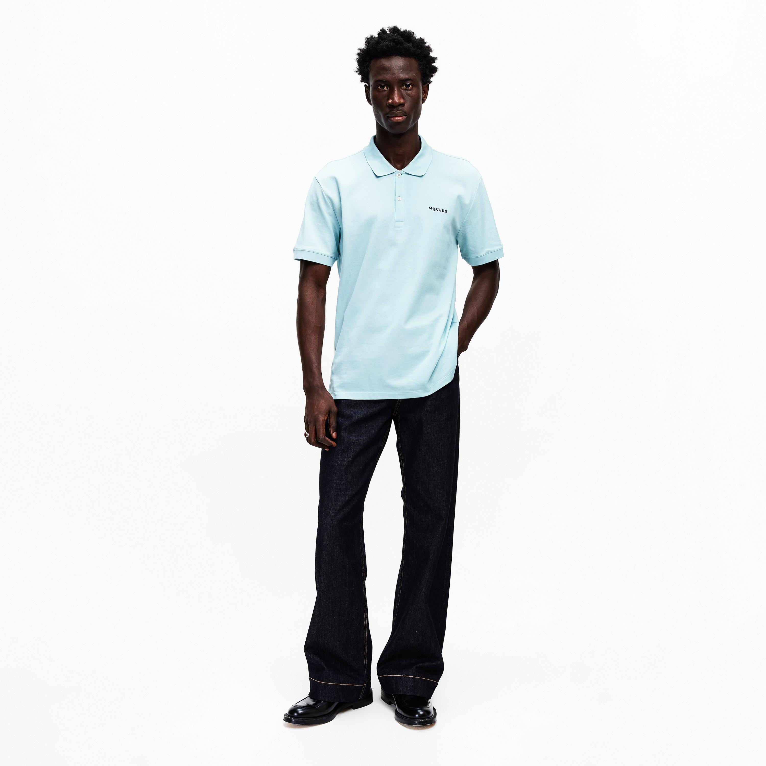 Light Blue - Alexander McQueen - Men's Alex Logo Embroidered Polo Shirt - 5