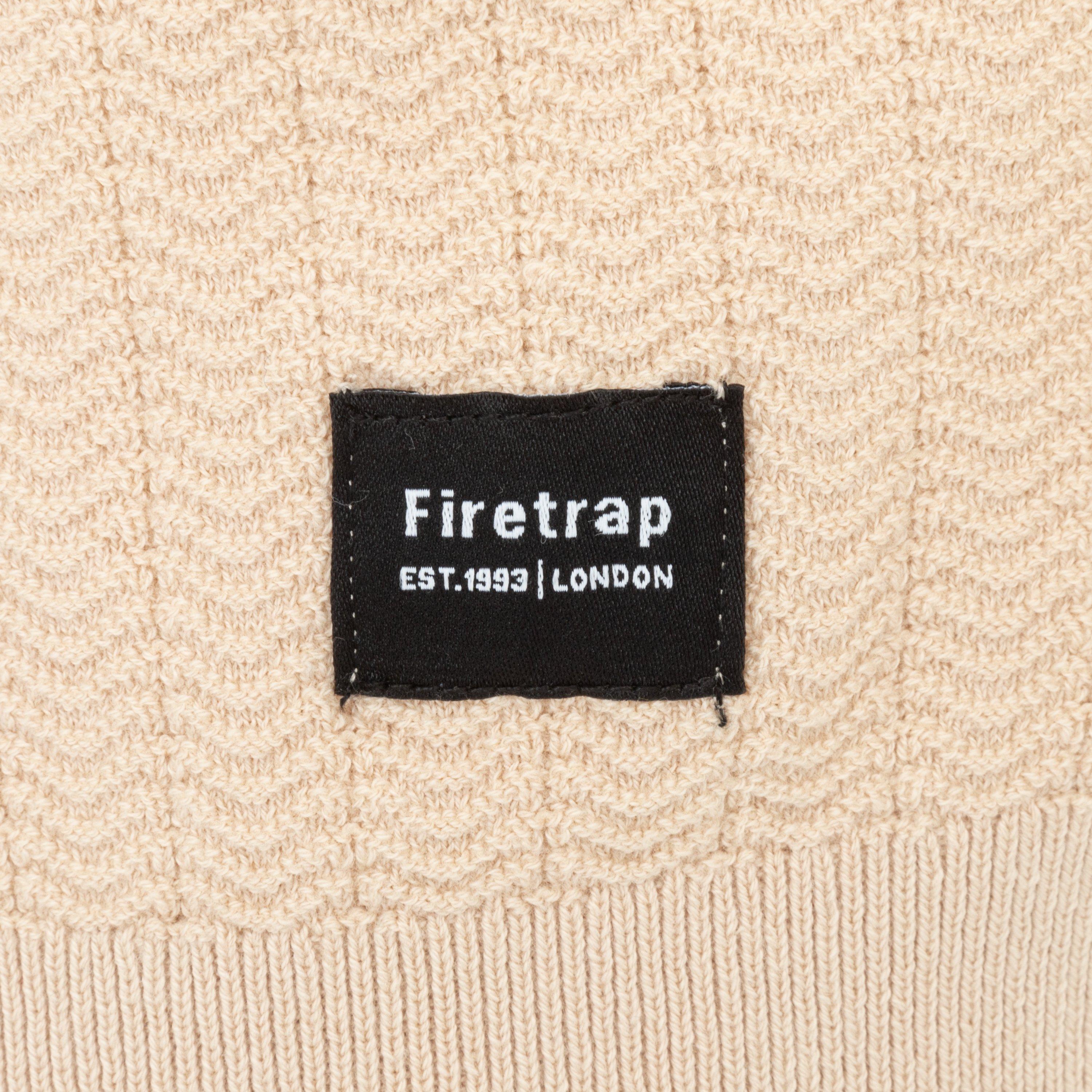 Beige - Firetrap - 1/4 Zip Short Sleeve Ribbed Knit Polo - 4