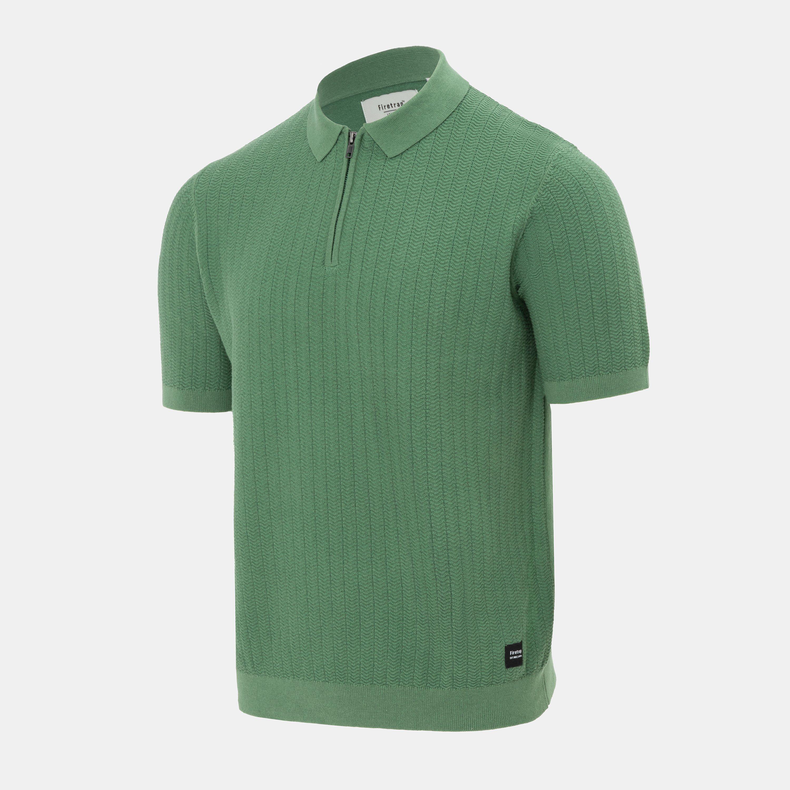 Green - Firetrap - quarter Zip Short Sleeve Ribbed Knit Polo - 3