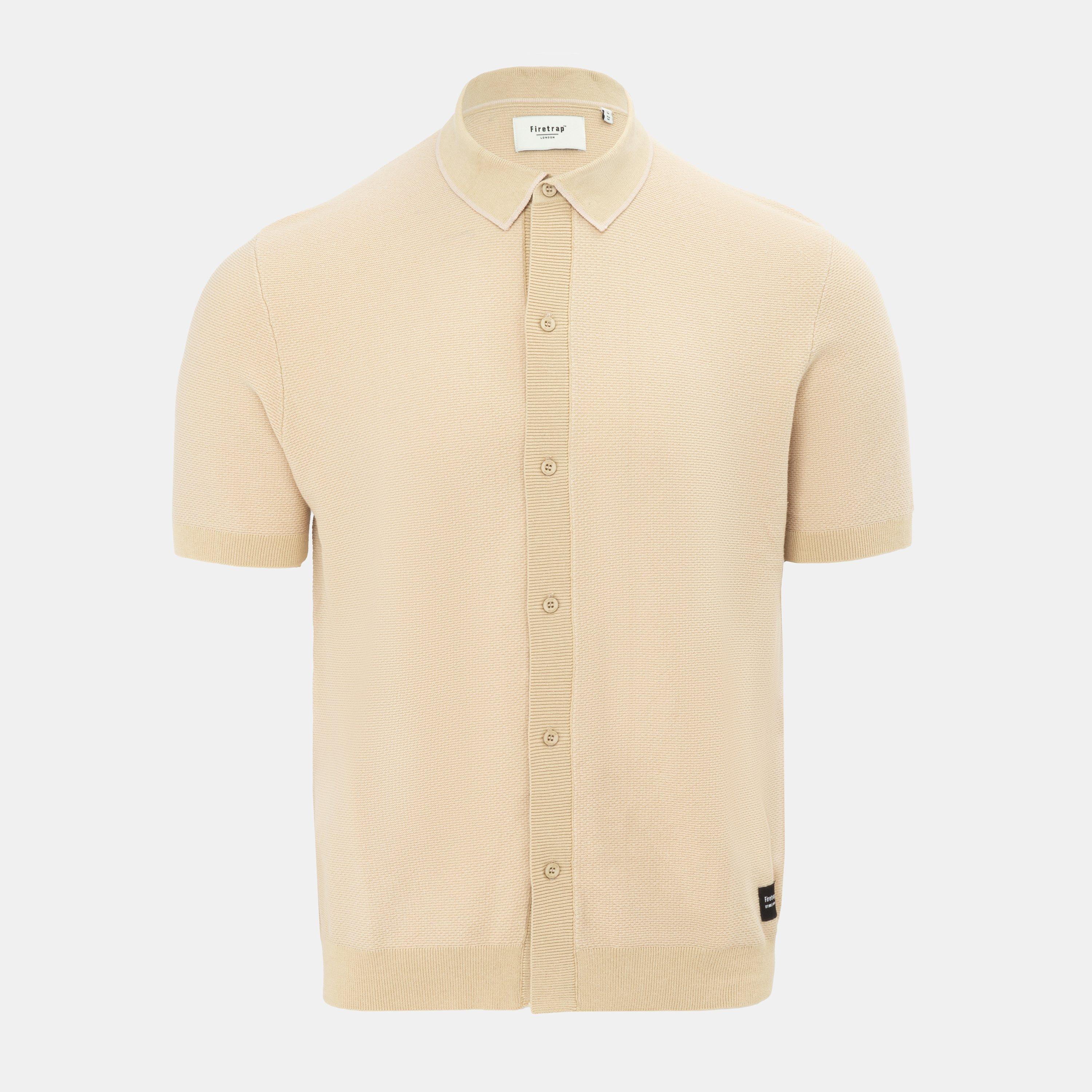 Beige - Firetrap - Short Sleeve Knit Polo Shirts Cardigan - 1
