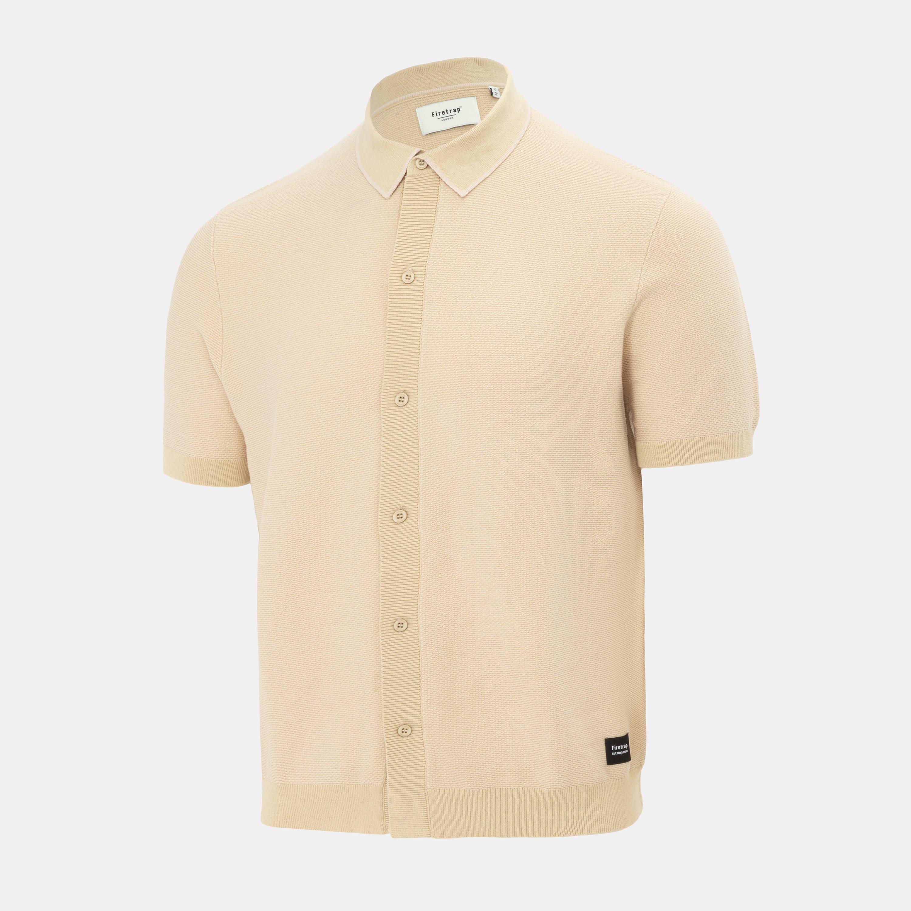 Beige - Firetrap - Short Sleeve Knit Polo Shirts Cardigan - 3