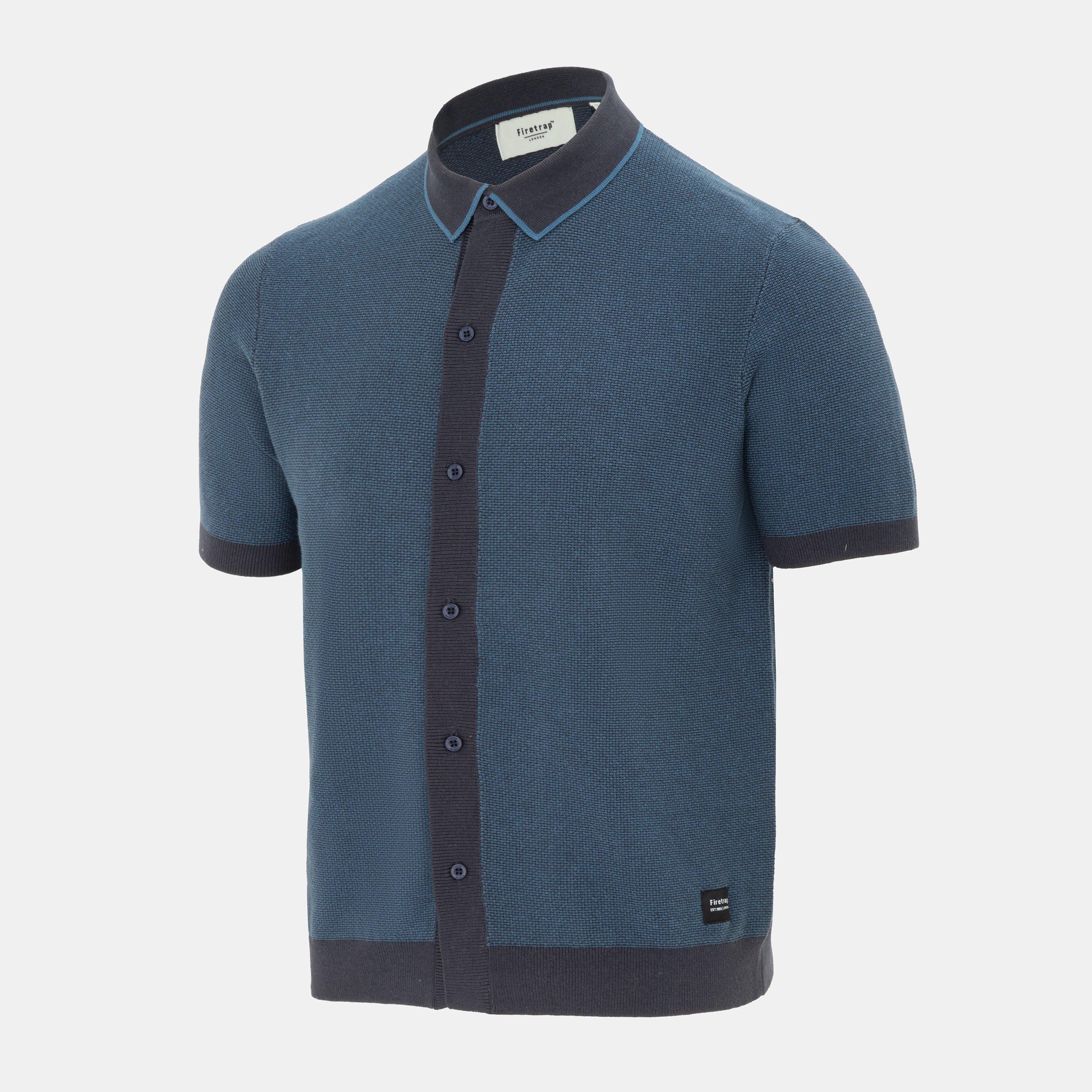 Navy - Firetrap - Short Sleeve Knit Polo Shirts Cardigan - 3