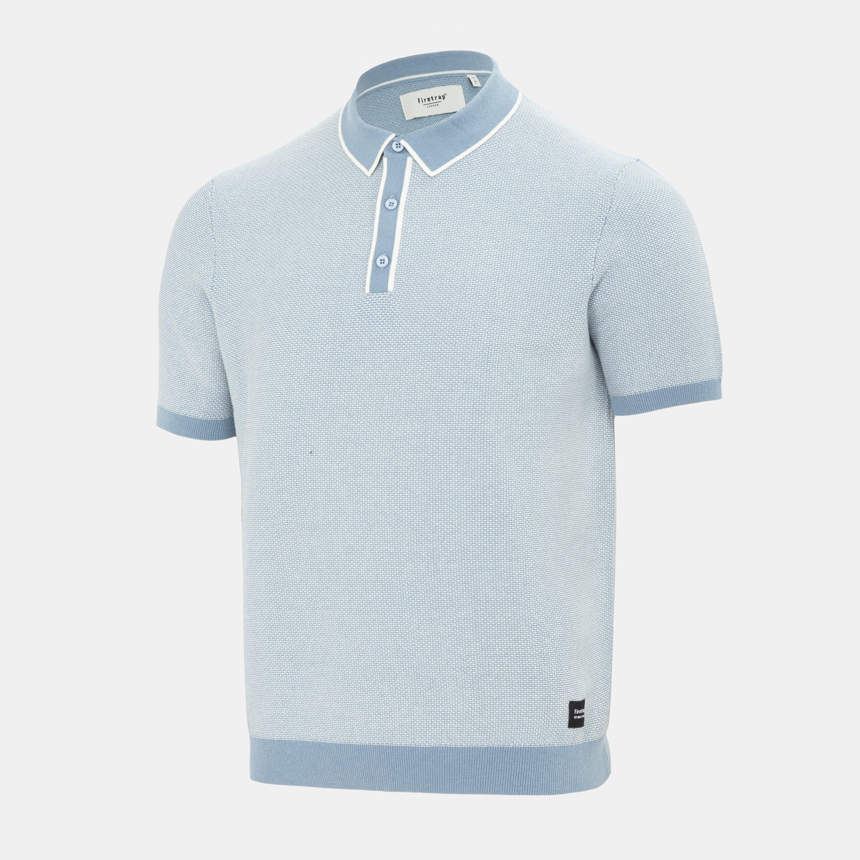 Light Blue - Firetrap - quarter Short Sleeve Ribbed Knit Button Polo Men - 3