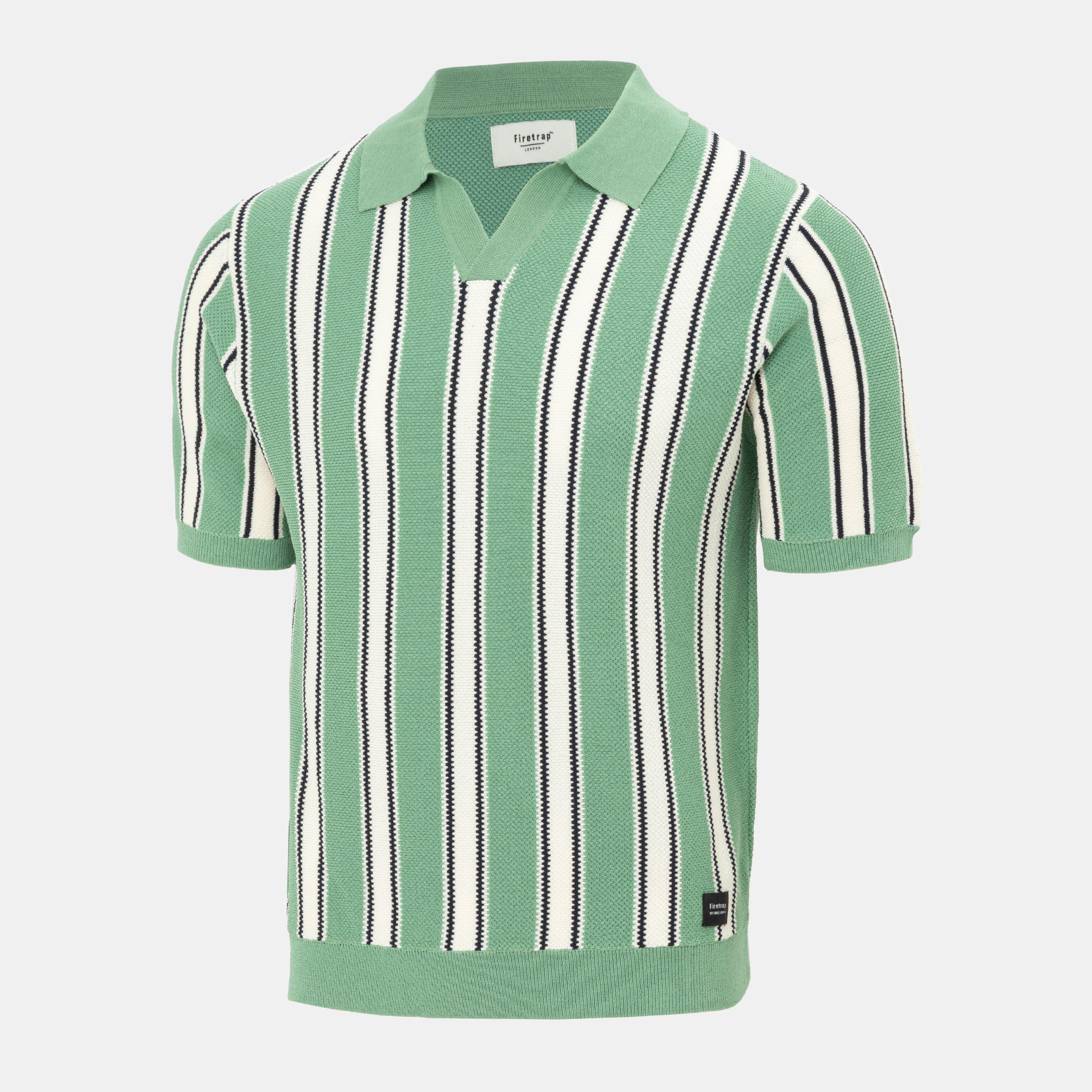 Green/Beige - Firetrap - Polo Striped Classic Collared T Shirt - 3