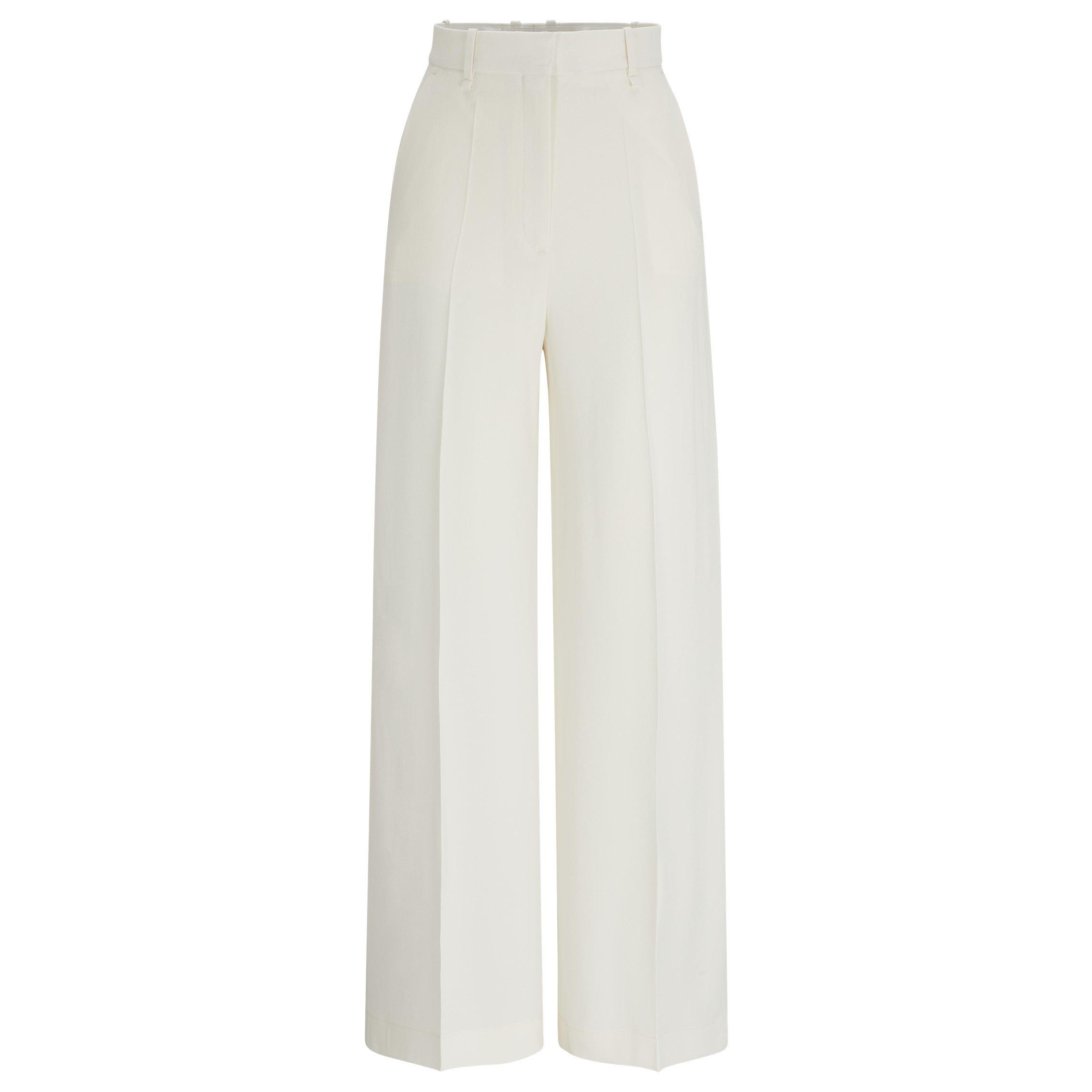 Boss Women's Tikela Straight Leg Trousers, Straight Leg Design - Open White - 4 (XXS)