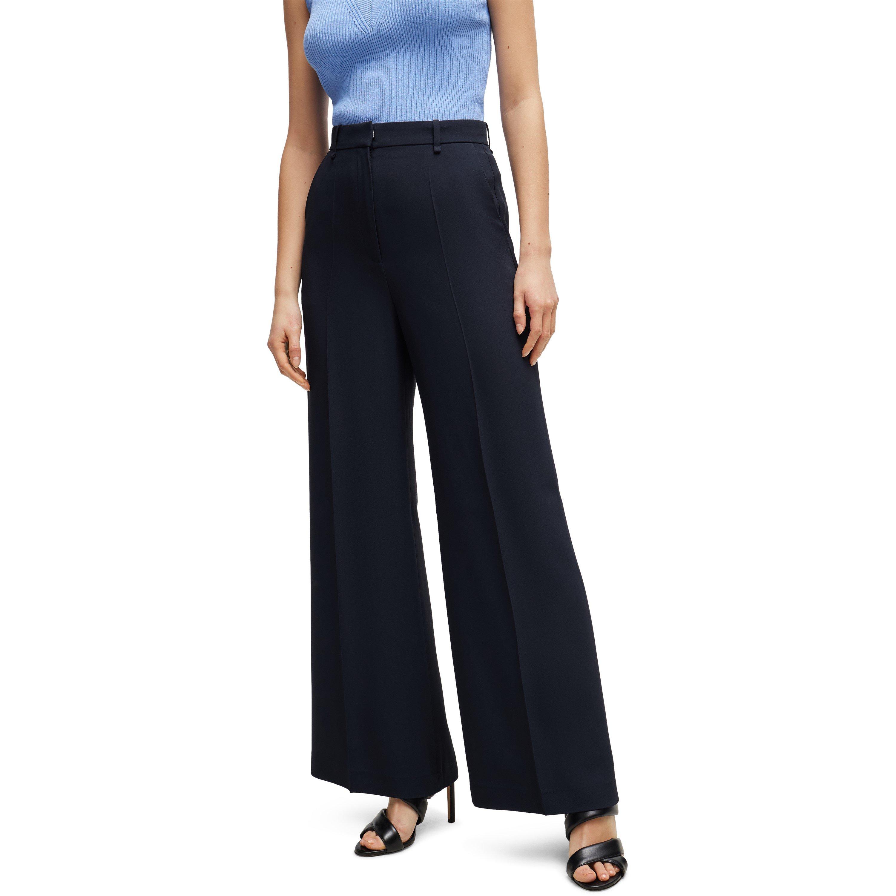Dark Blue - Boss - Women's Tikela Straight Leg Trousers, Straight Leg Design - 2