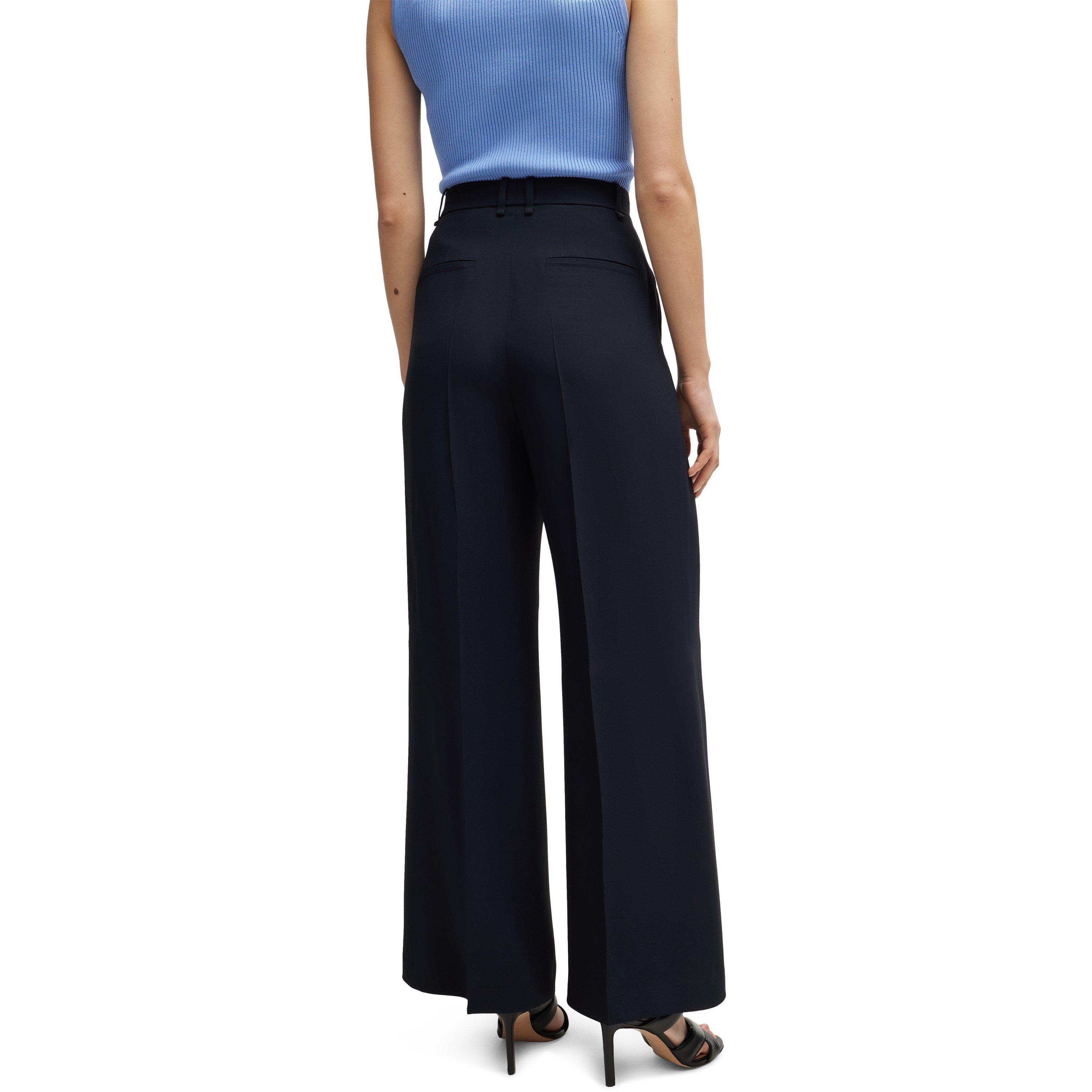 Dark Blue - Boss - Women's Tikela Straight Leg Trousers, Straight Leg Design - 3