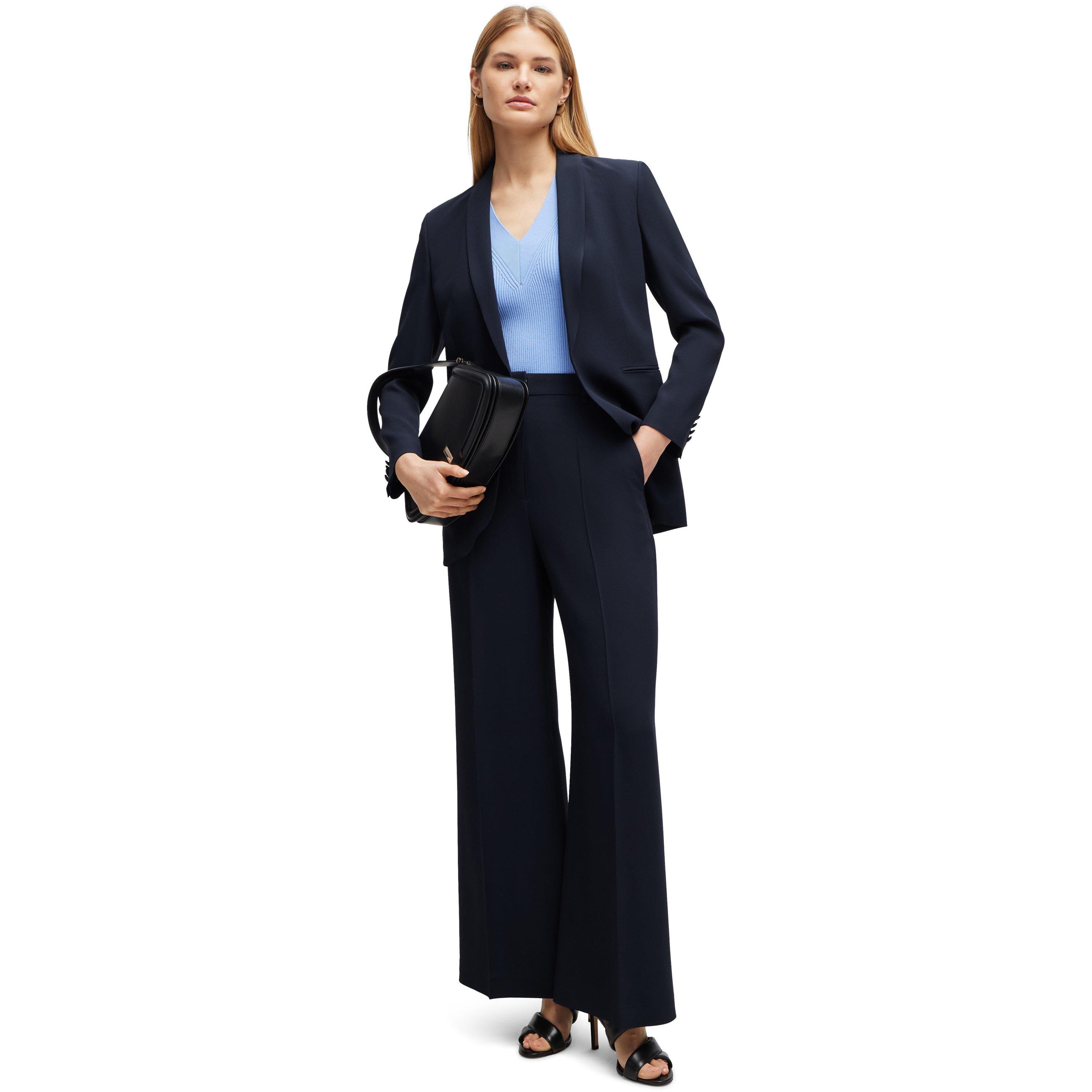 Dark Blue - Boss - Women's Tikela Straight Leg Trousers, Straight Leg Design - 5