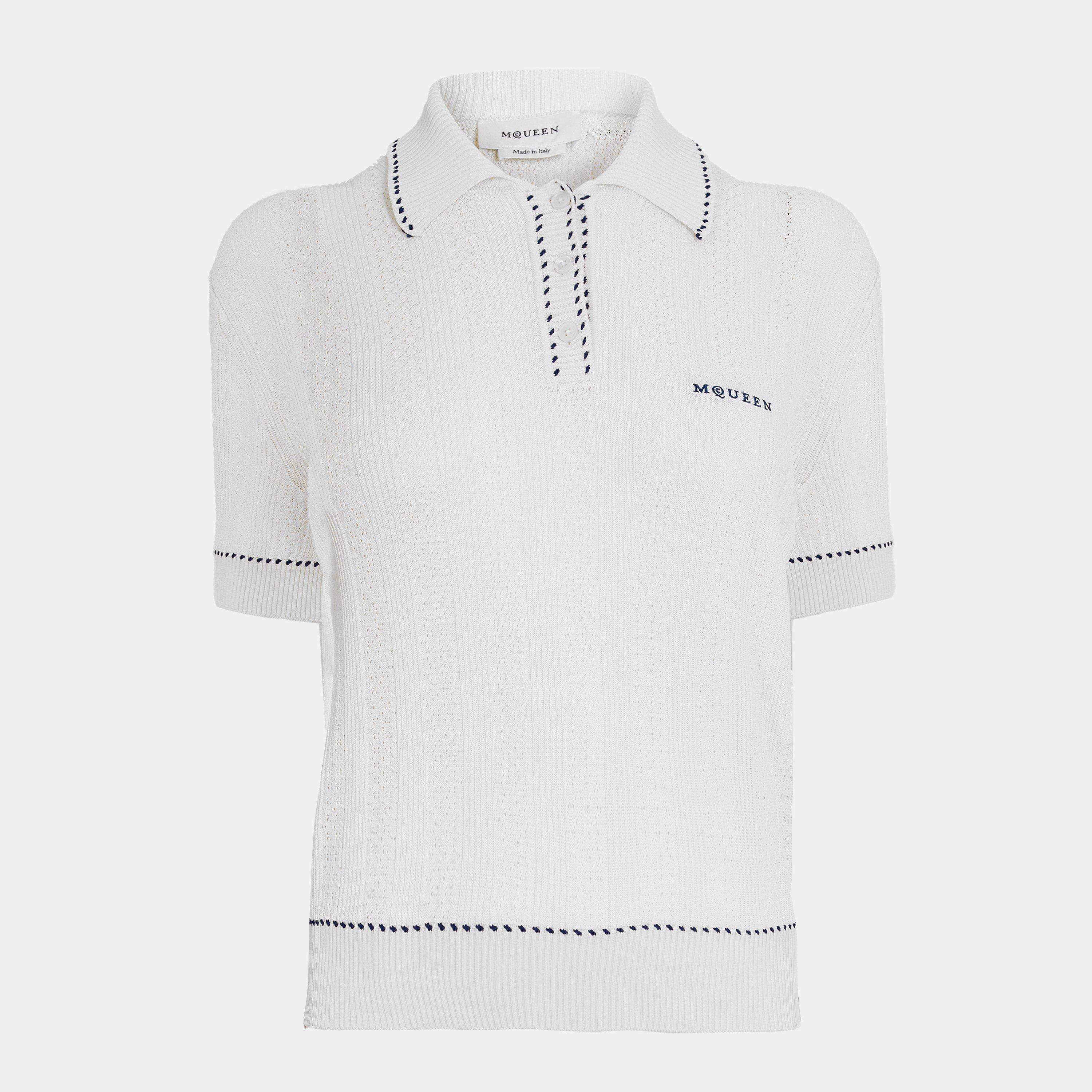 Ivory/Blue - Alexander McQueen - Women's Short Sleeve Polo Shirt - 1