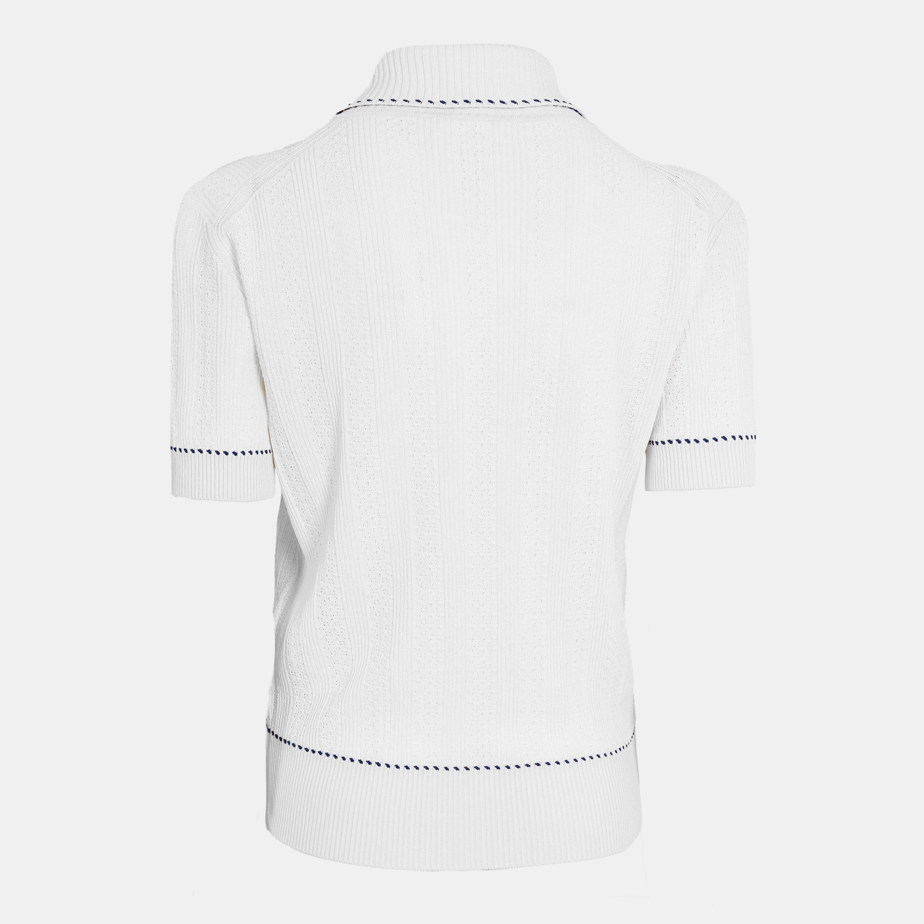 Ivory/Blue - Alexander McQueen - Women's Alex Short-Sleeve Polo Shirt - 2