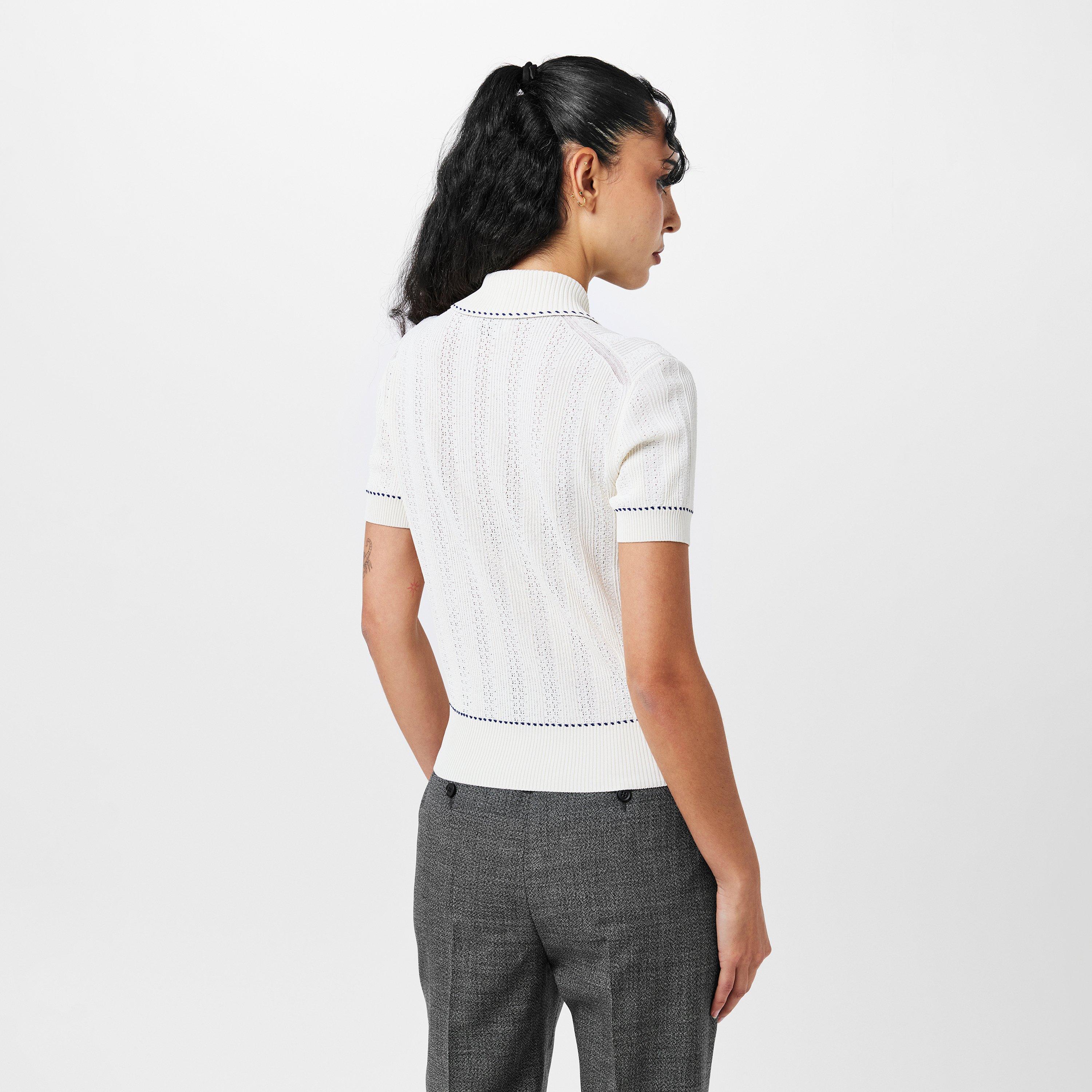 Ivory/Blue - Alexander McQueen - Women's Alex Short-Sleeve Polo Shirt - 4