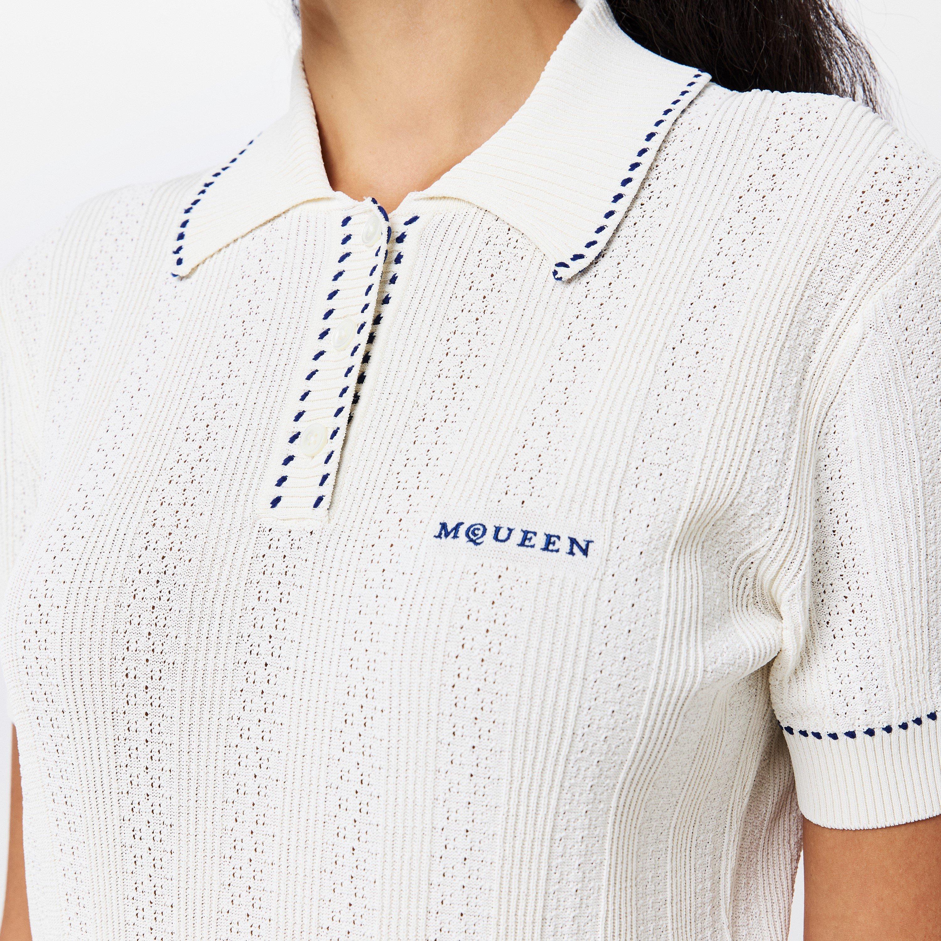 Ivory/Blue - Alexander McQueen - Women's Alex Short-Sleeve Polo Shirt - 5