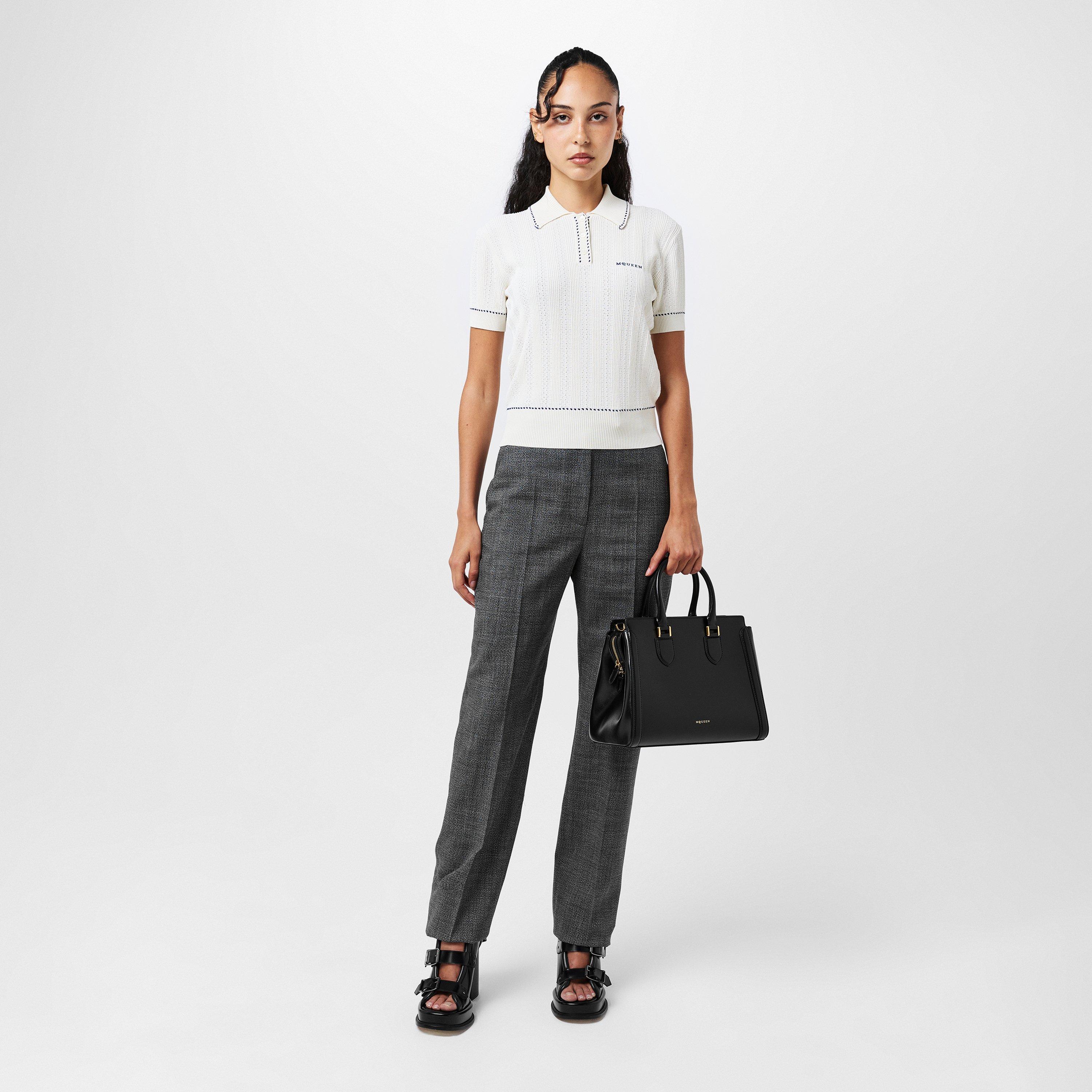 Ivory/Blue - Alexander McQueen - Women's Alex Short-Sleeve Polo Shirt - 6